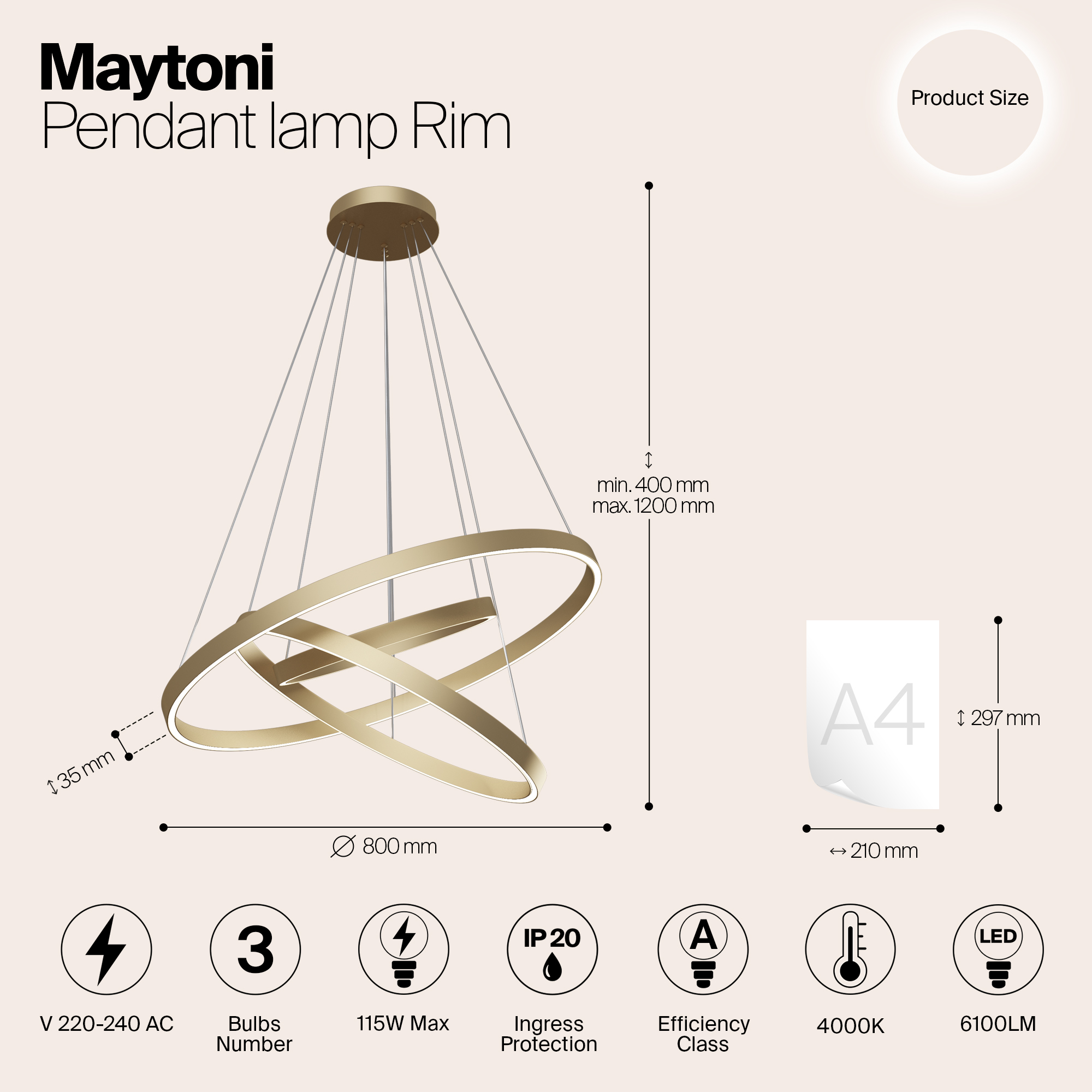 картинка Подвесной светодиодный светильник Maytoni Rim MOD058PL-L100BS4K от магазина pro-decor.kz