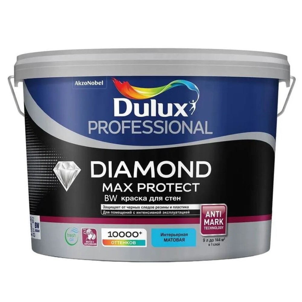Купить Краска Dulux Professional Diamond Max Protect мат BW 9л Краска Dulux Professional Diamond Max Protect мат BW 9л
