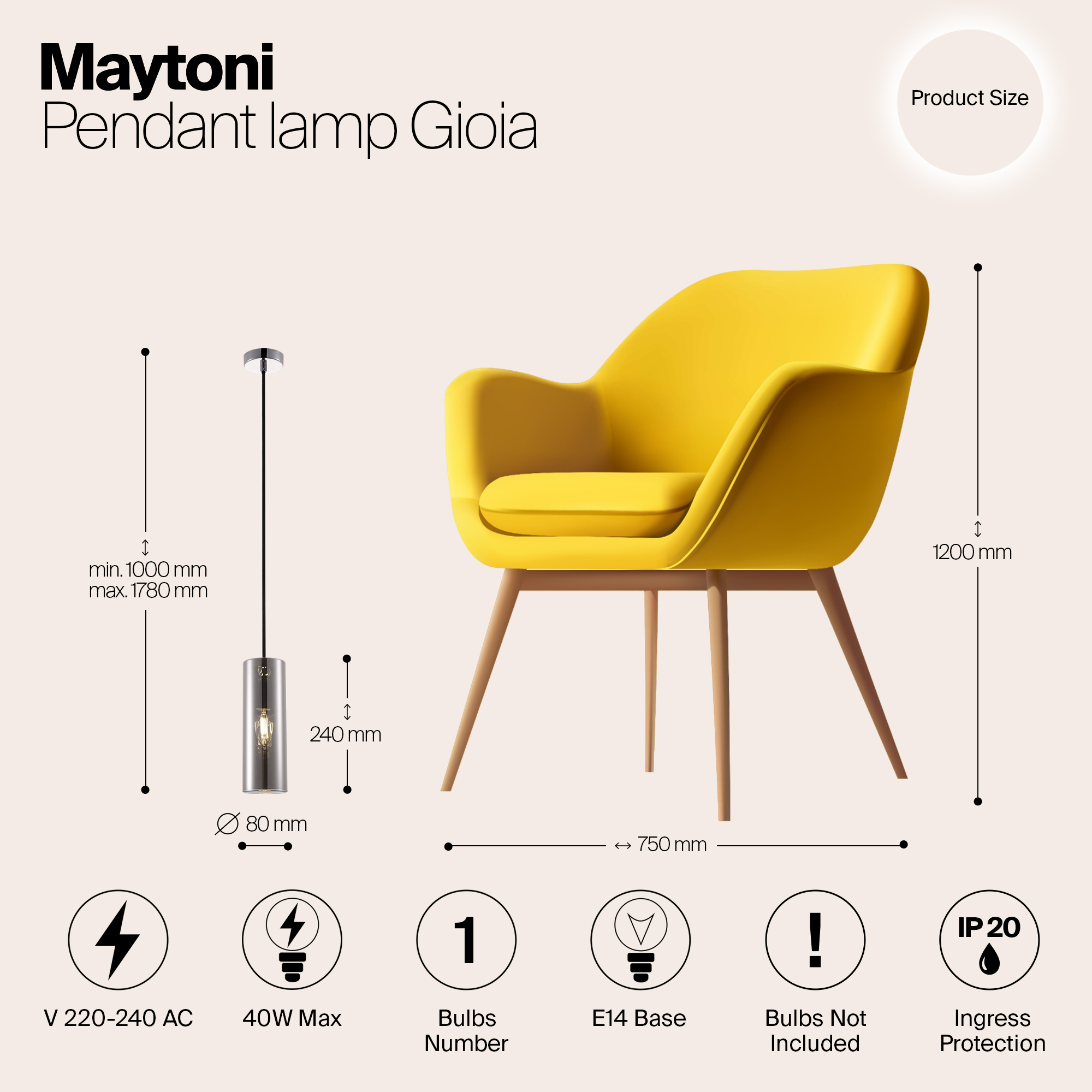 картинка Подвесной светильник Maytoni Gioia P011PL-01CH от магазина pro-decor.kz