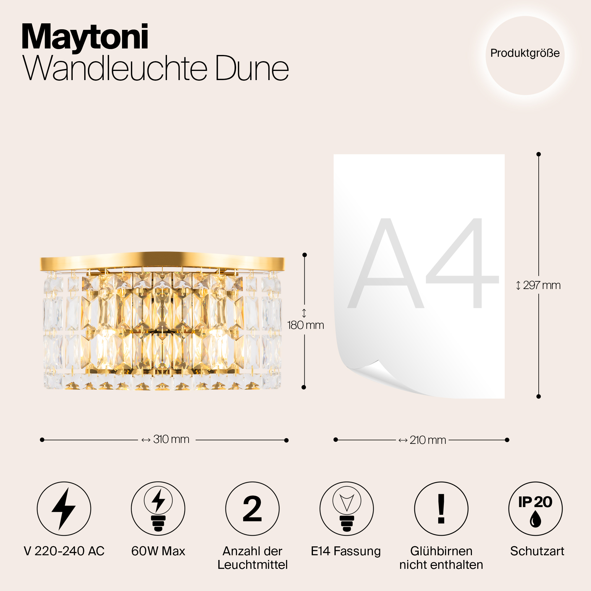 картинка Настенный светильник (бра) Maytoni DIA005WL-02G от магазина pro-decor.kz