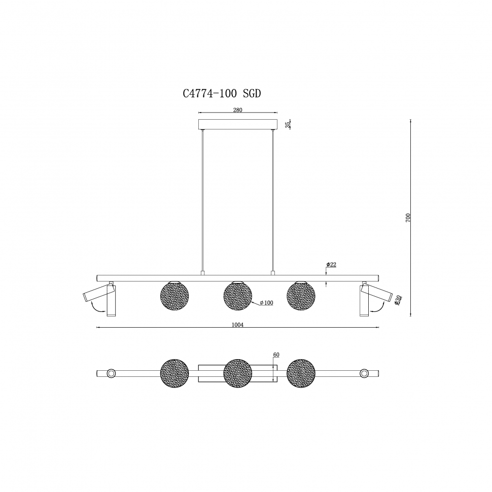 картинка Светильник подвесной iLEDEX Telescope iLedex C4774-100 SGD от магазина pro-decor.kz