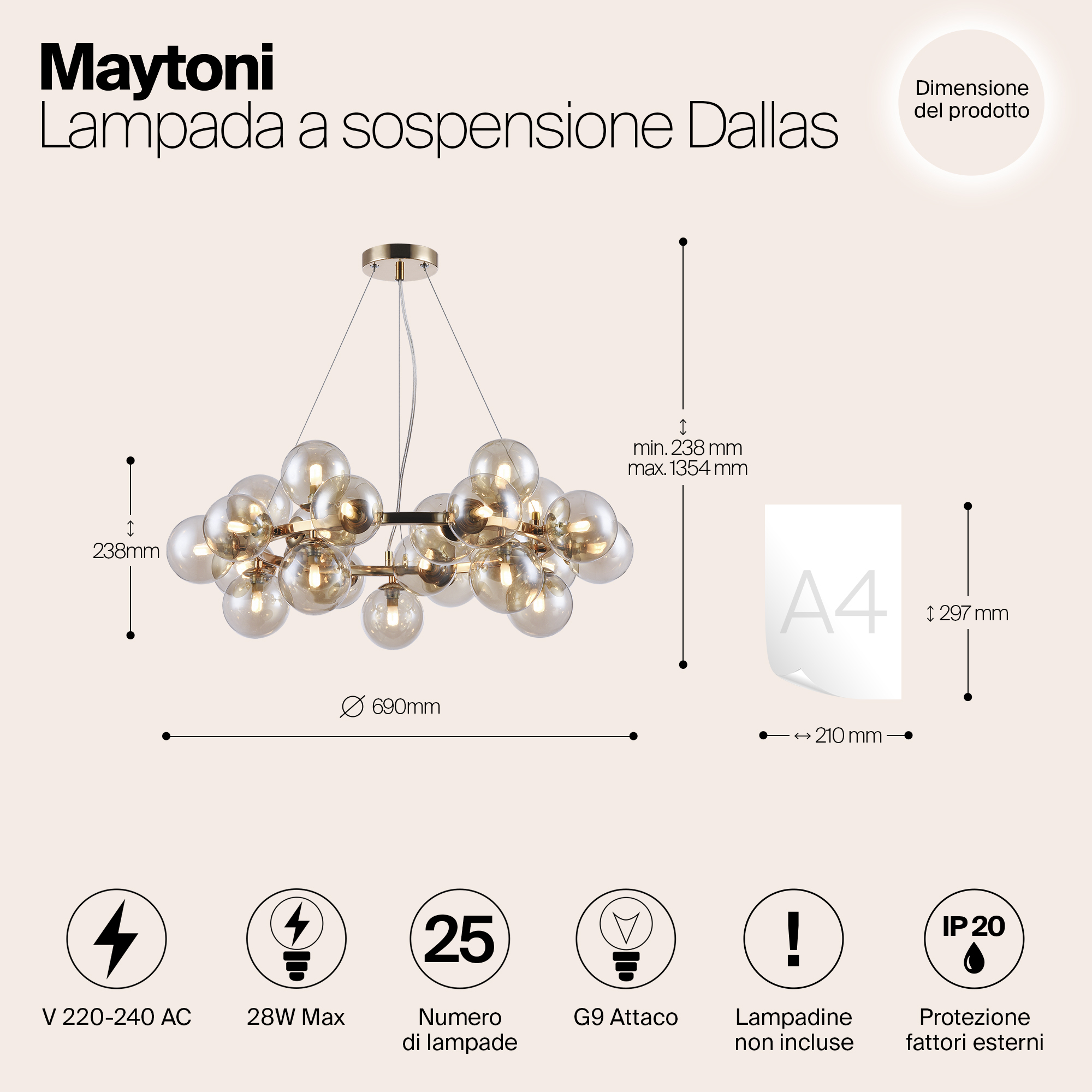 картинка Подвесная люстра Maytoni Dallas MOD548PL-25G от магазина pro-decor.kz