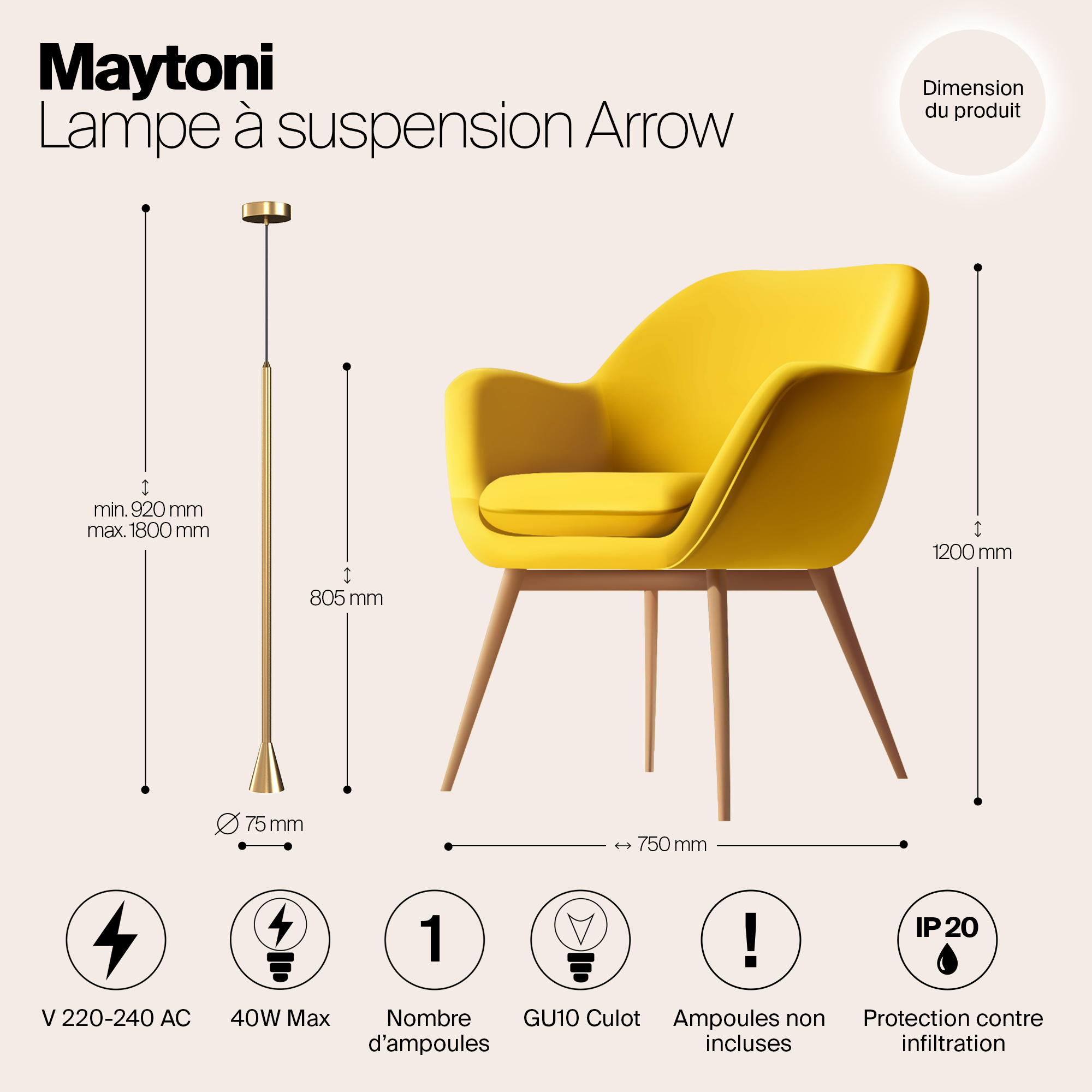 картинка Подвесной светильник Maytoni Arrow P064PL-01G от магазина pro-decor.kz