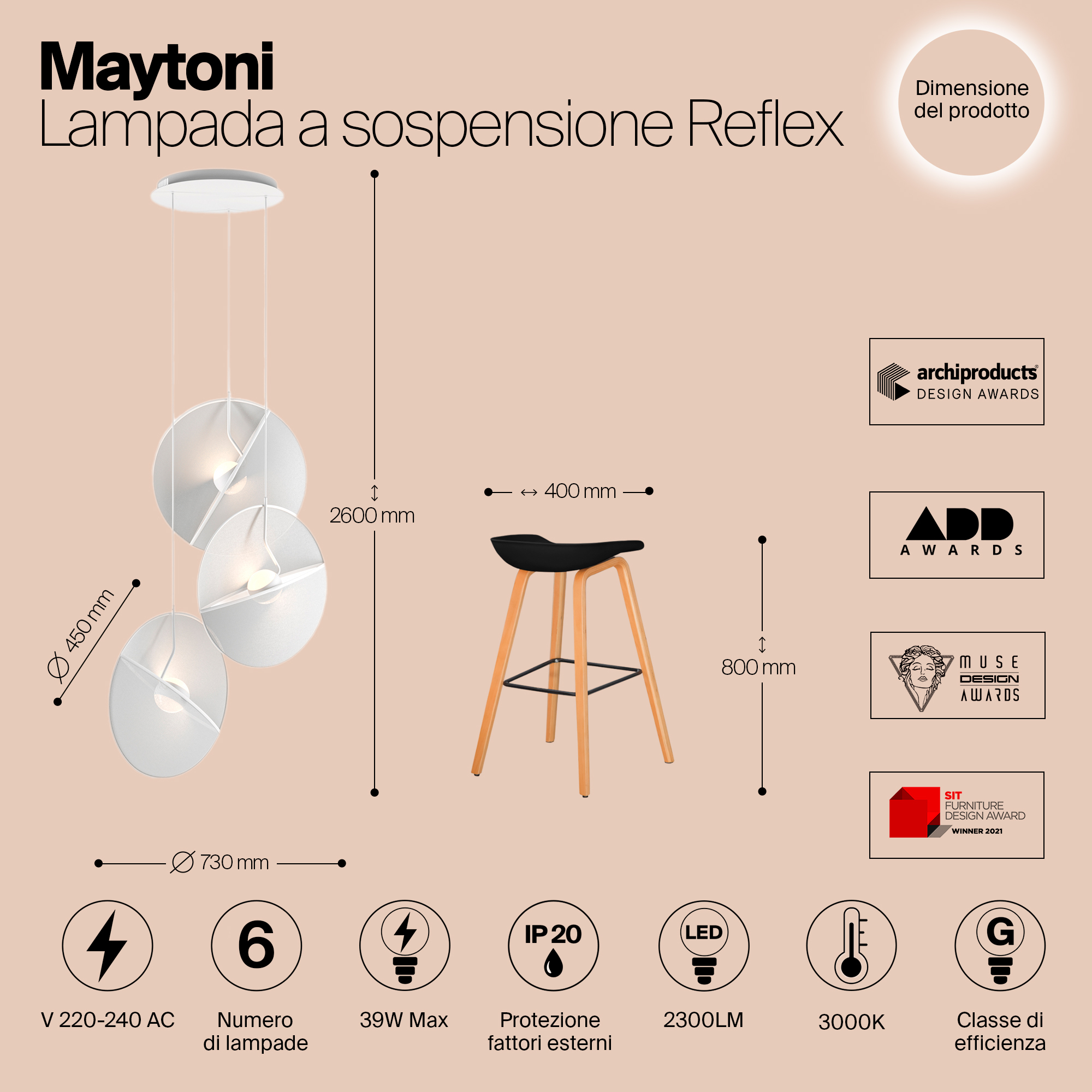 картинка Подвесной светильник Maytoni MOD154PL-L6W3K1 Reflex от магазина pro-decor.kz