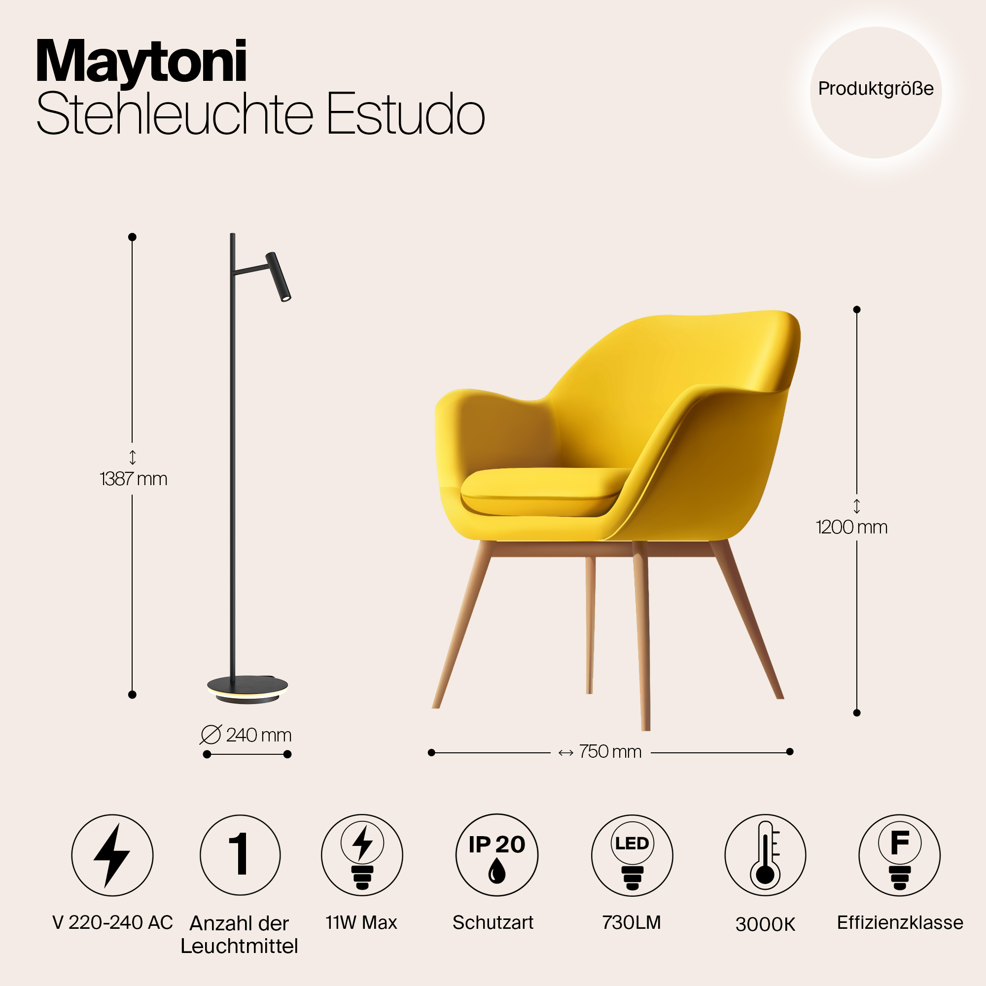 картинка Торшер Maytoni Estudo Z010FL-L8B3K от магазина pro-decor.kz
