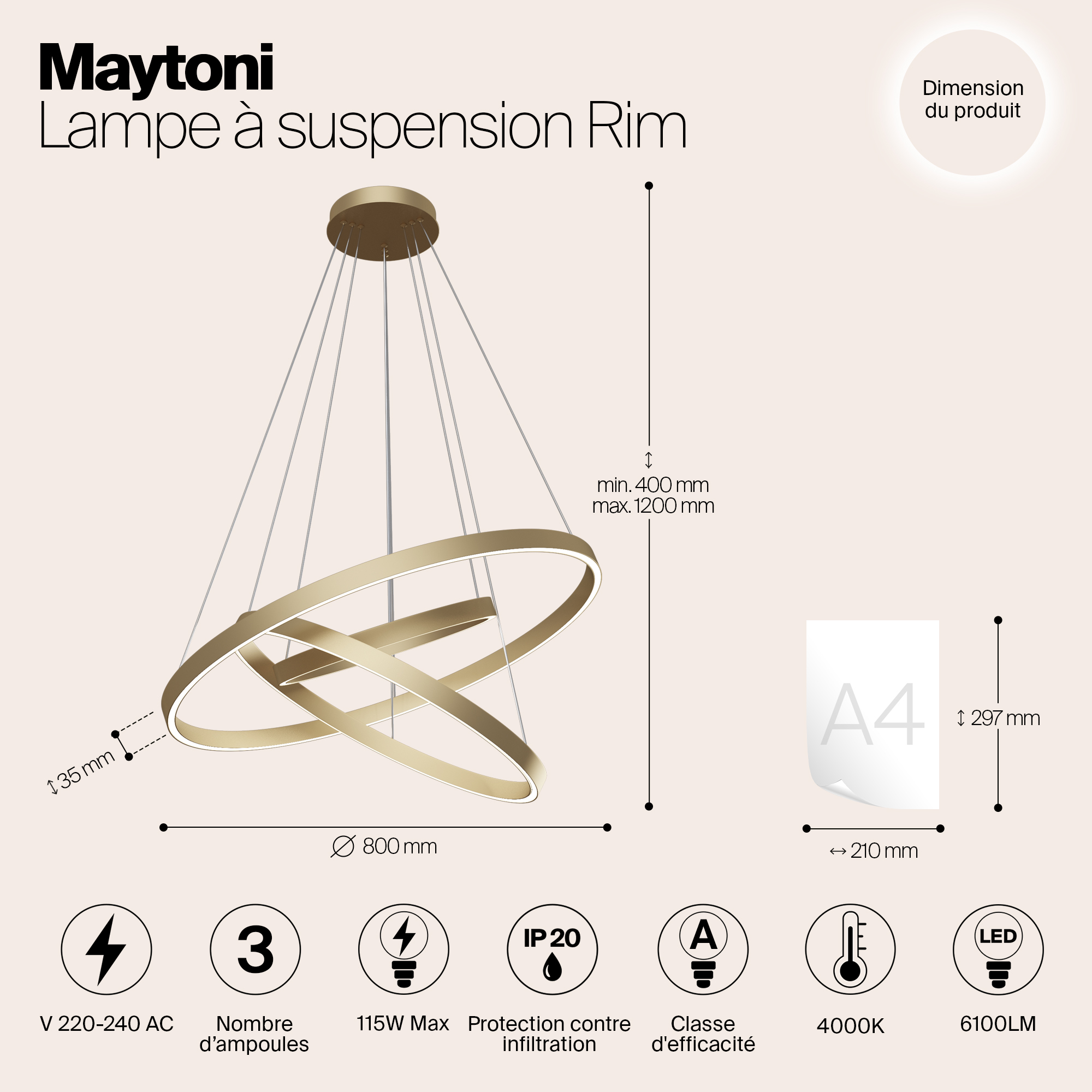картинка Подвесной светодиодный светильник Maytoni Rim MOD058PL-L100BS4K от магазина pro-decor.kz
