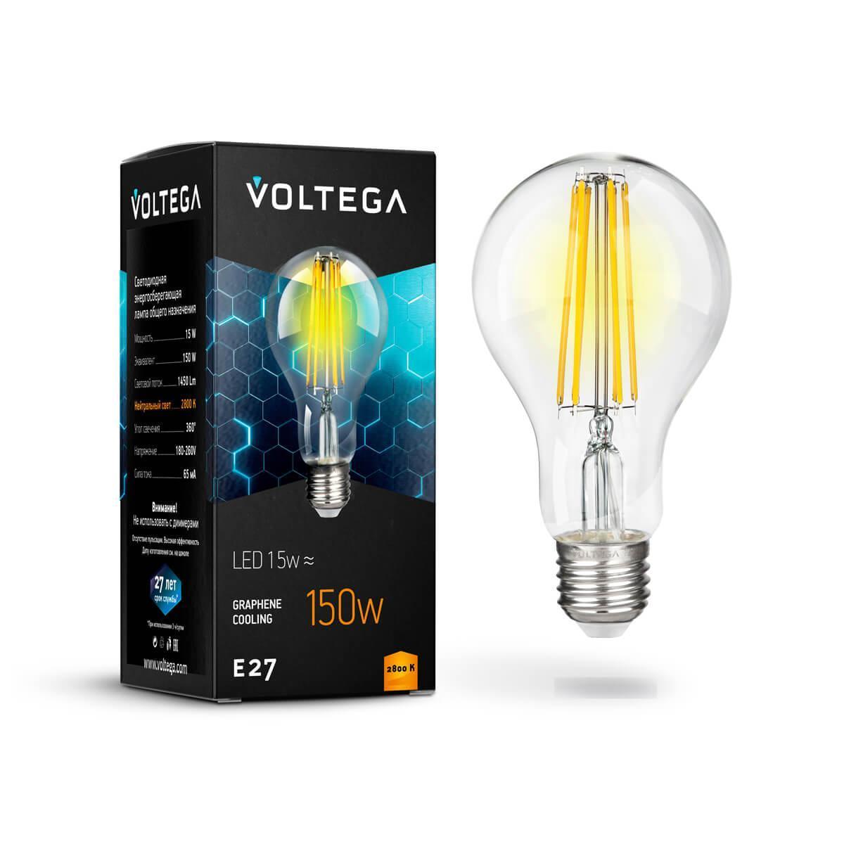 картинка Лампа светодиодная филаментная Voltega E27 15W 2800К прозрачная VG10-A1E27warm15W-F 7104 от магазина pro-decor.kz