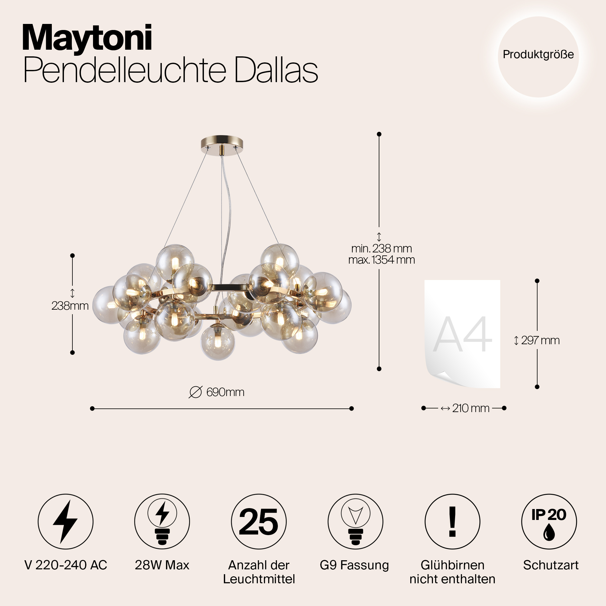 картинка Подвесная люстра Maytoni Dallas MOD548PL-25G от магазина pro-decor.kz