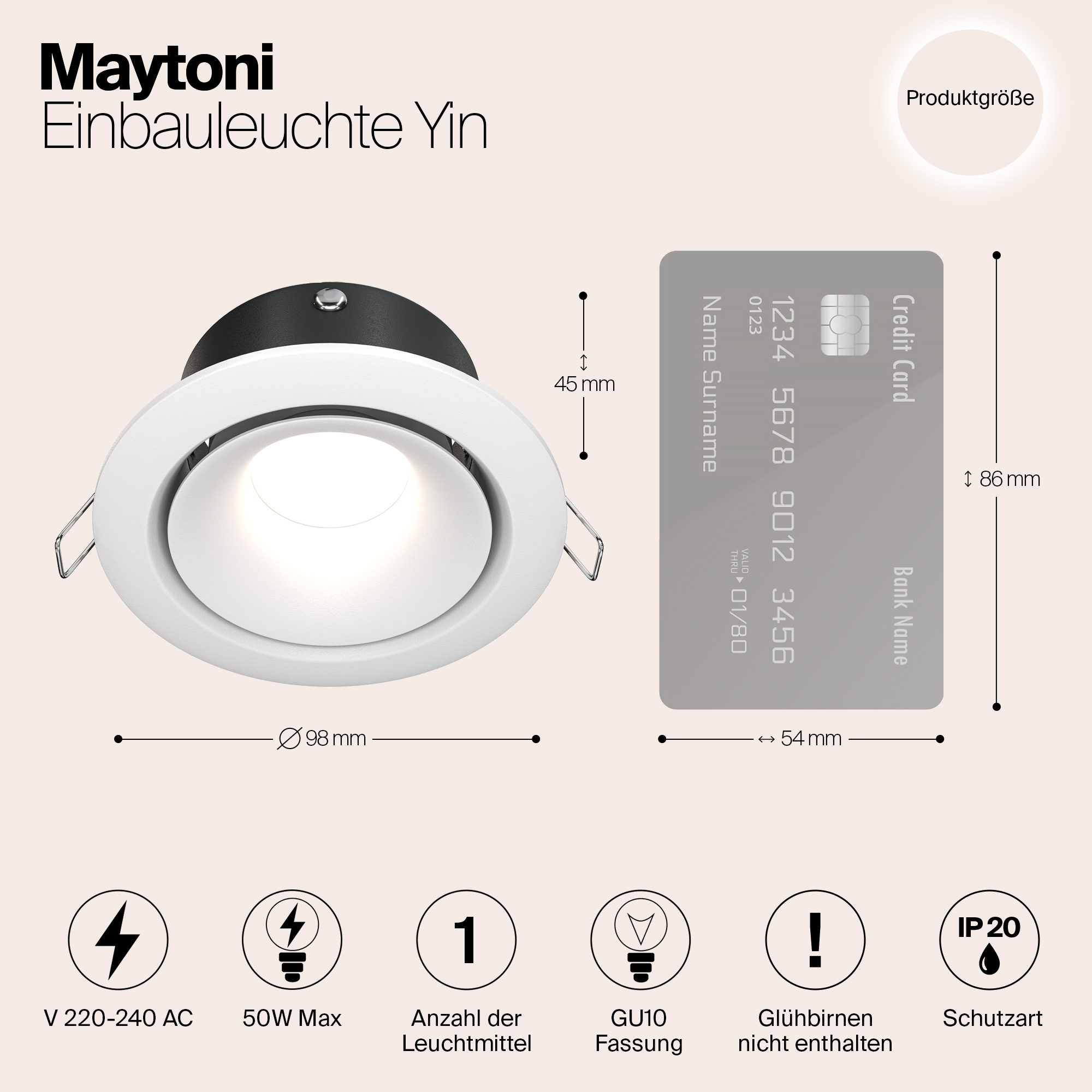 картинка Встраиваемый светильник Maytoni Yin DL030-2-01W от магазина pro-decor.kz