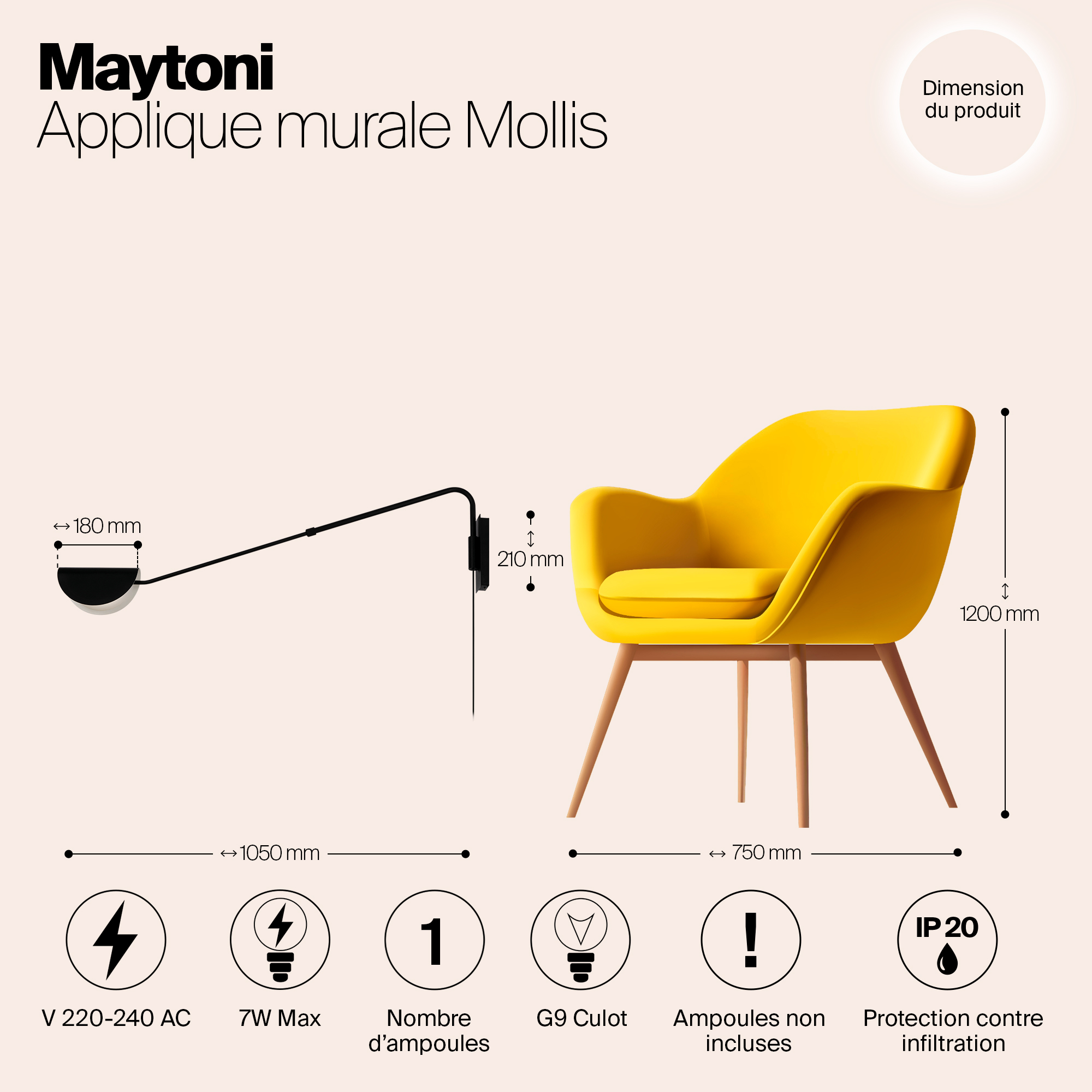 картинка Настенный светильник (бра) Maytoni MOD126WL-01B1 от магазина pro-decor.kz
