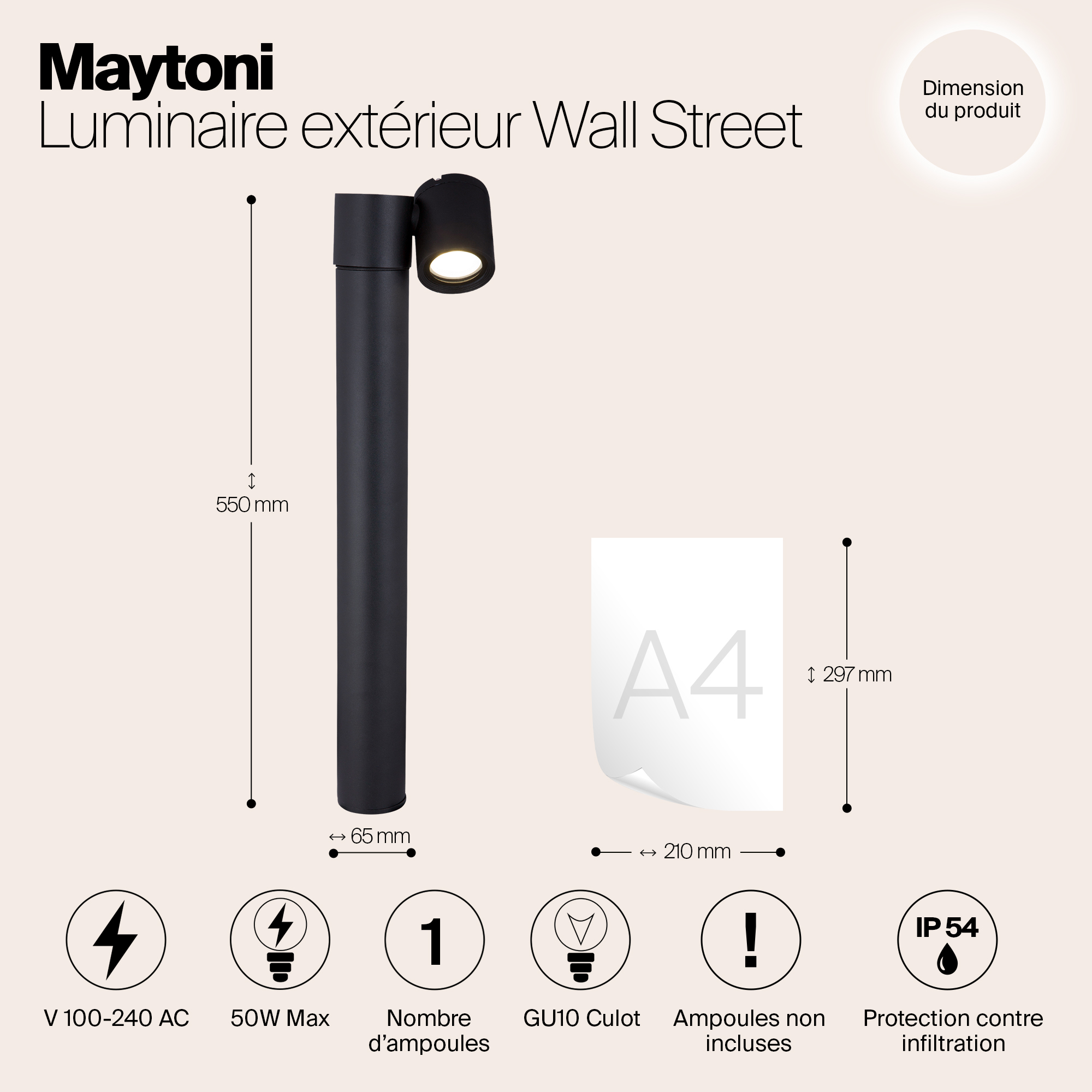 картинка Уличный светильник Maytoni Wall Street O010FL-01B от магазина pro-decor.kz