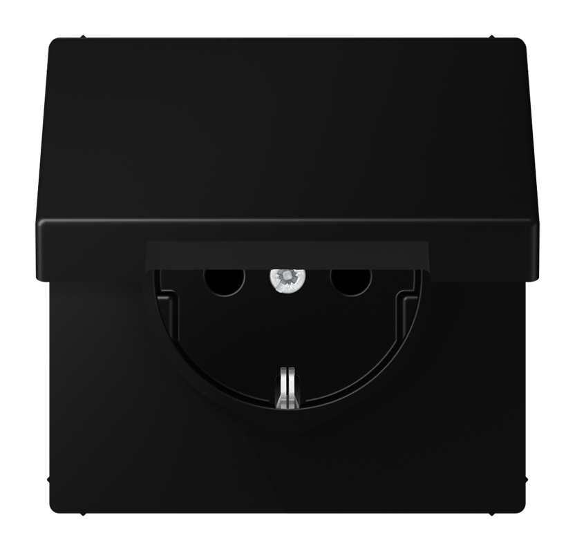 картинка Розетка SCHUKO® с крышкой  термопласт  черный матовый от магазина pro-decor.kz