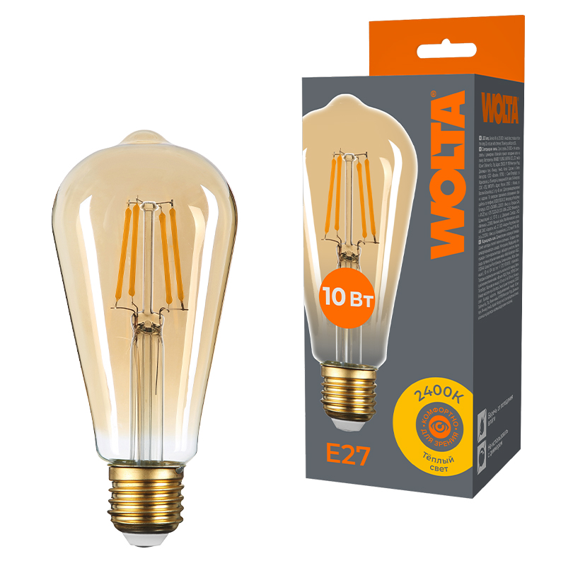 картинка Светодиодная лампа WOLTA WF-ST64-10W2.4KE27 от магазина pro-decor.kz