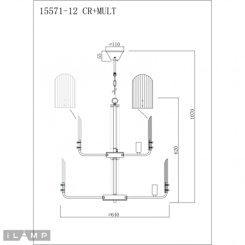 картинка Подвесная люстра iLamp Dolce 15571-12 CR+MULT магазин pro-decor.kz являющийся официальным дистрибьютором в Казахстане картинка Подвесная люстра iLamp Dolce 15571-12 CR+MULT от магазина pro-decor.kz