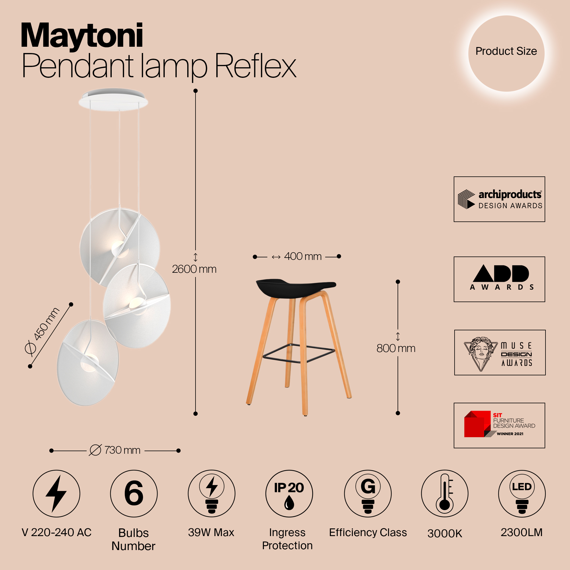 картинка Подвесной светильник Maytoni MOD154PL-L6W3K1 Reflex от магазина pro-decor.kz