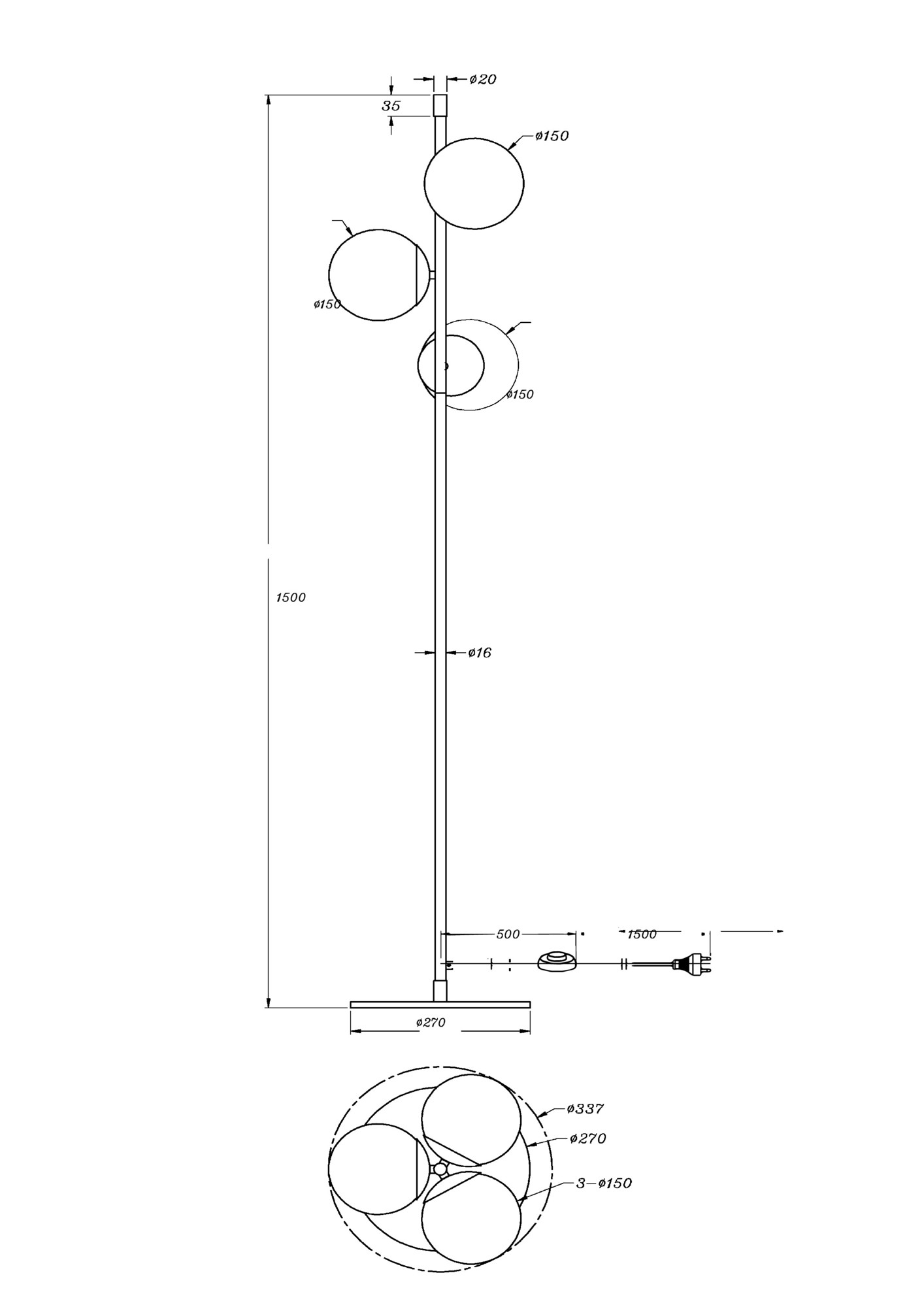 картинка Торшер Maytoni MOD048FL-03G от магазина pro-decor.kz