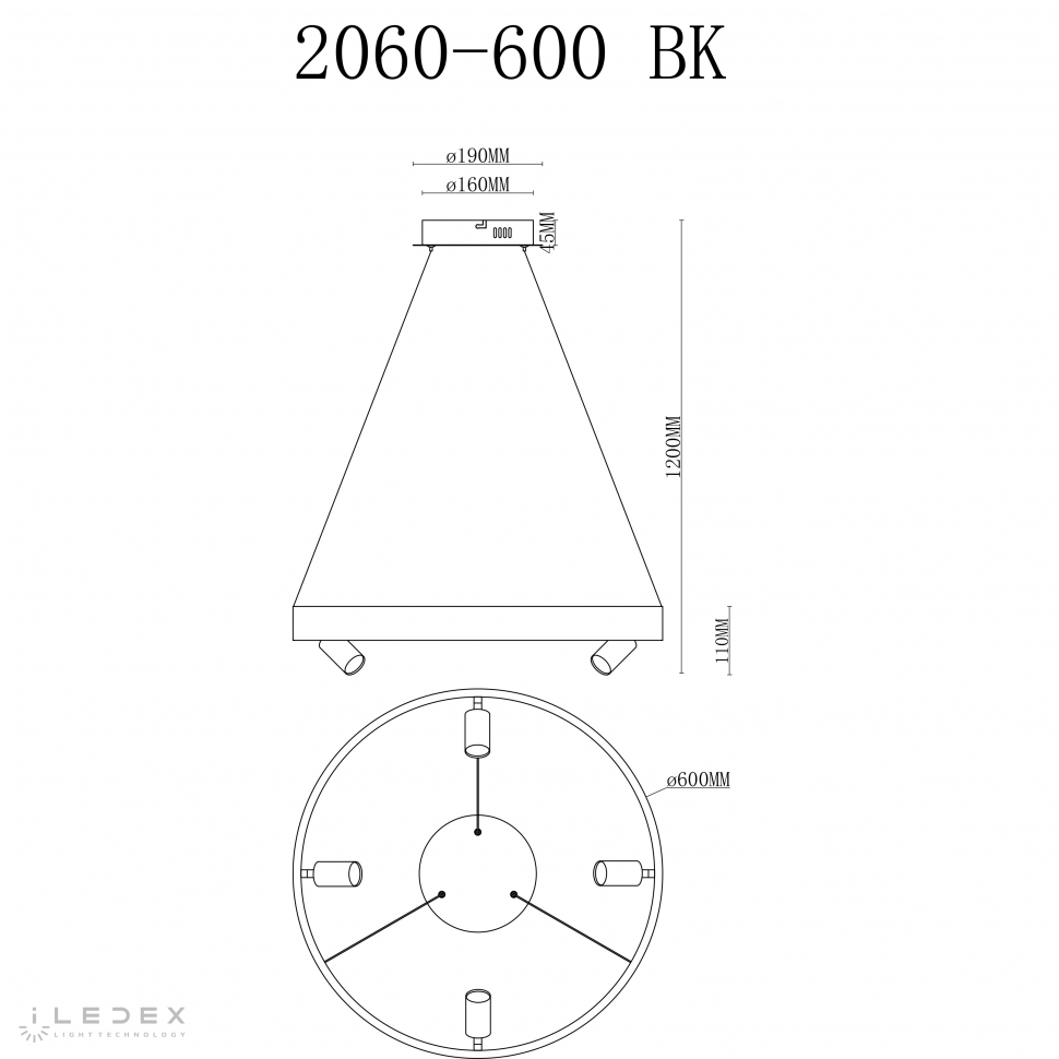 картинка Светильник подвесной iLedex Vision iLedex 2060-D600 BK от магазина pro-decor.kz