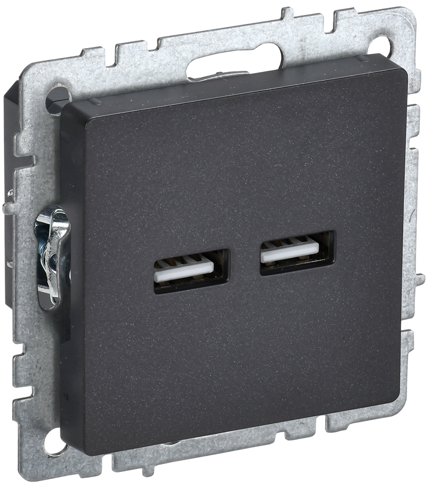 картинка BRITE Роз. USB A+A 3,1А РЮ10-1-БрЧ черн. IEK от магазина pro-decor.kz