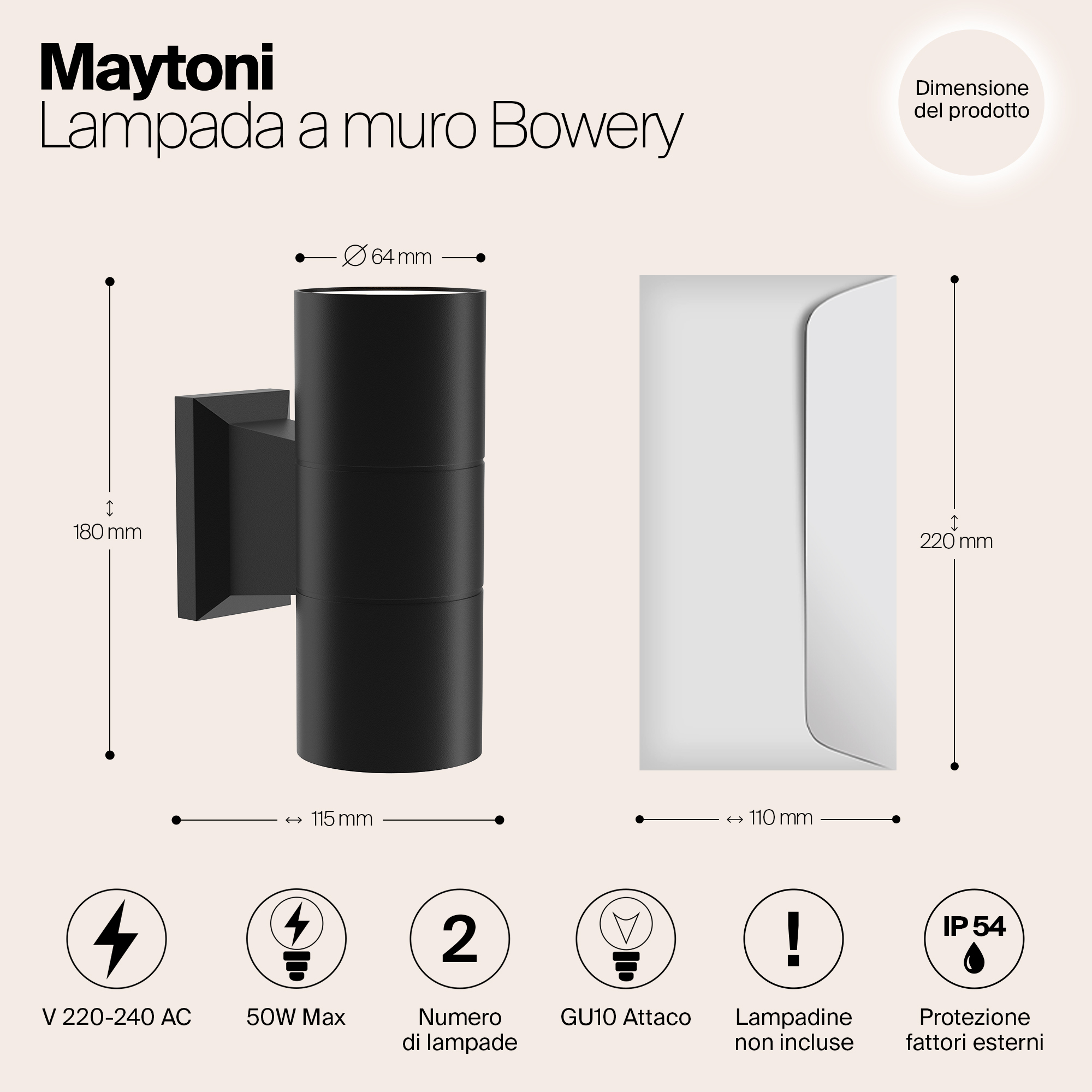 картинка Уличный настенный светильник Maytoni Bowery O574WL-02B от магазина pro-decor.kz
