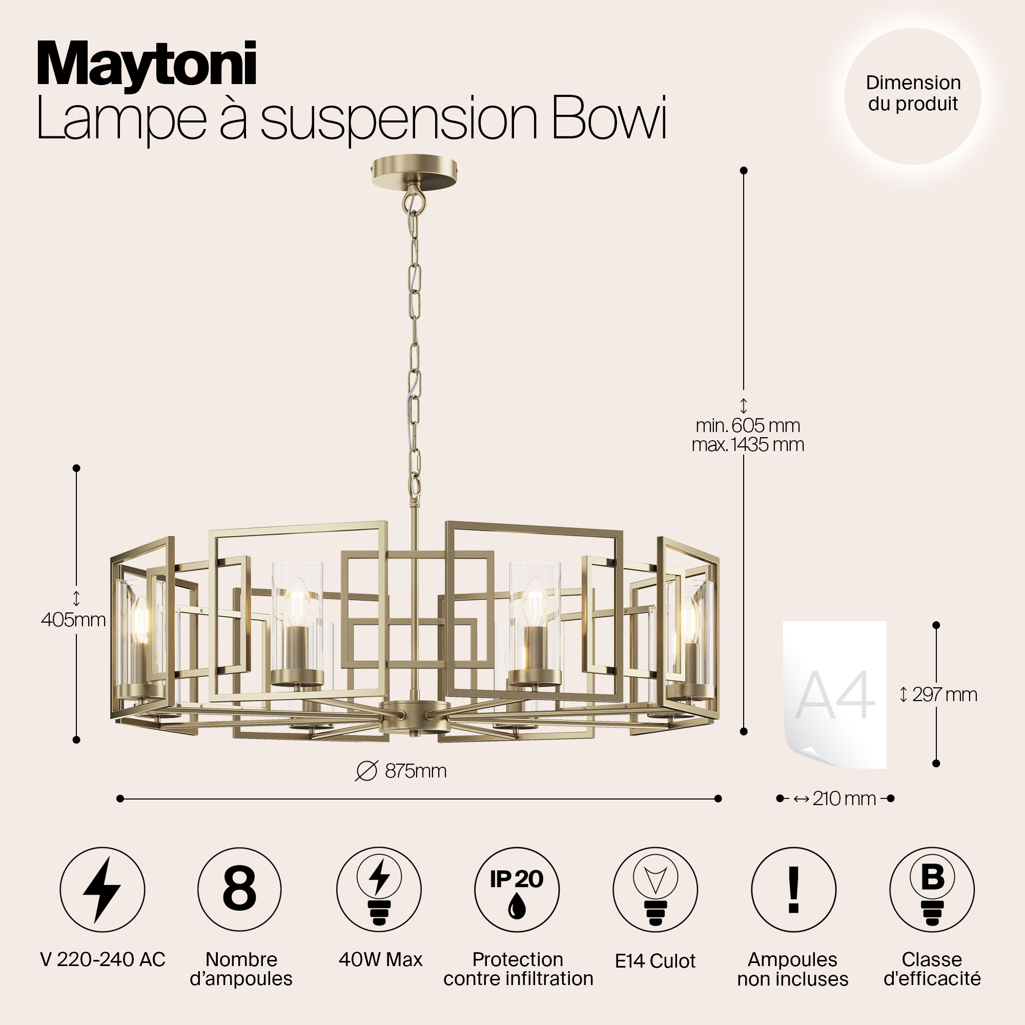 картинка Подвесная люстра Maytoni Bowi H009PL-08G от магазина pro-decor.kz