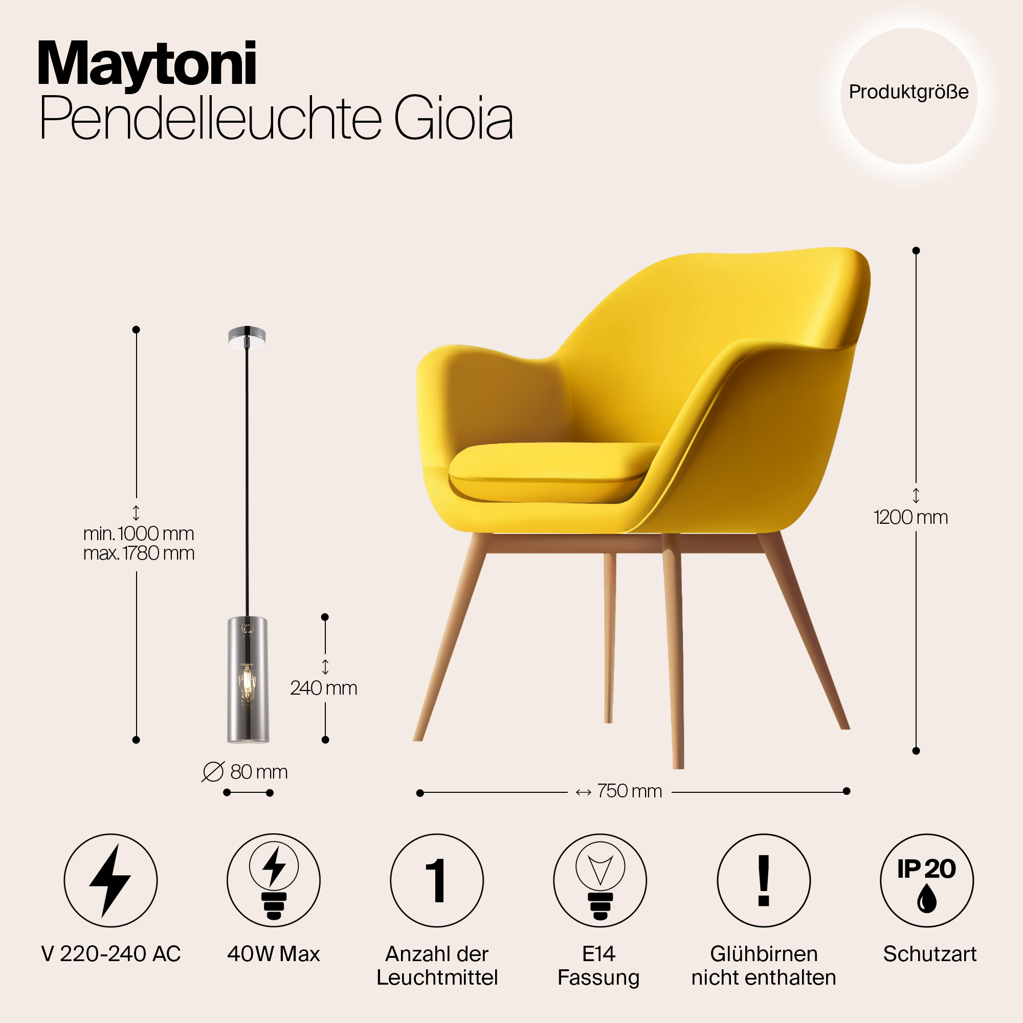 картинка Подвесной светильник Maytoni Gioia P011PL-01CH от магазина pro-decor.kz