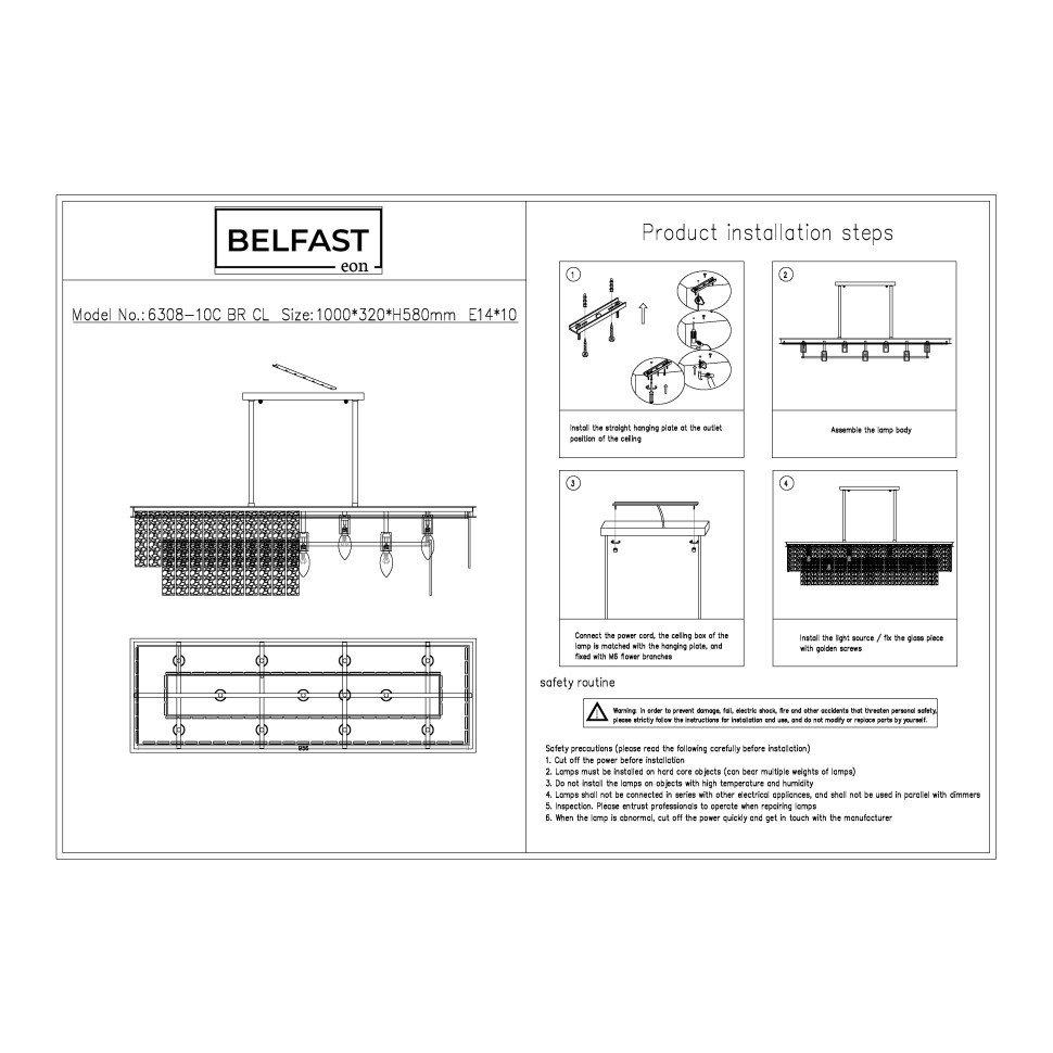картинка Подвесная люстра Belfast Harland 6308-10C BR CL  от магазина pro-decor.kz