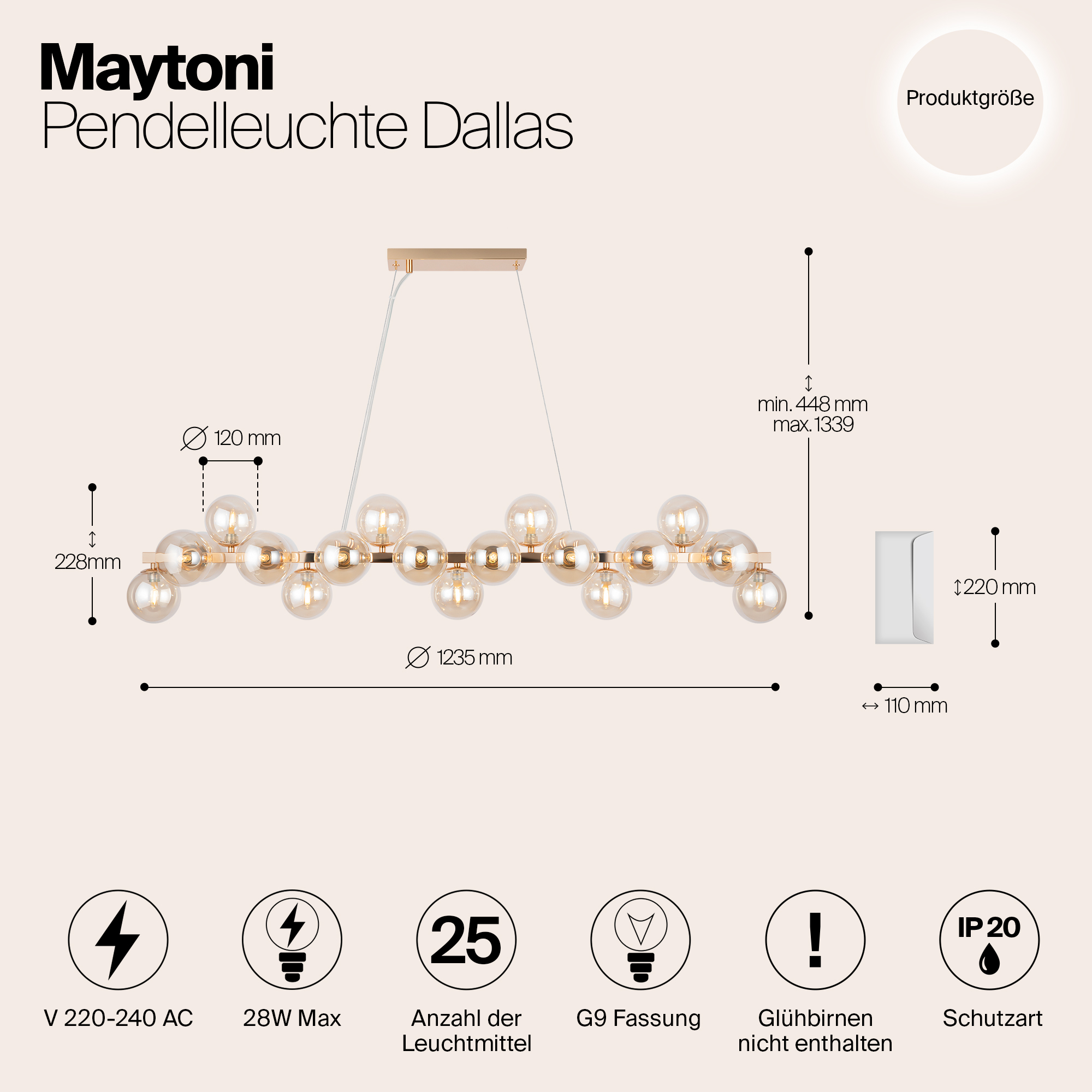 картинка Подвесная люстра Maytoni Dallas MOD547PL-25G от магазина pro-decor.kz