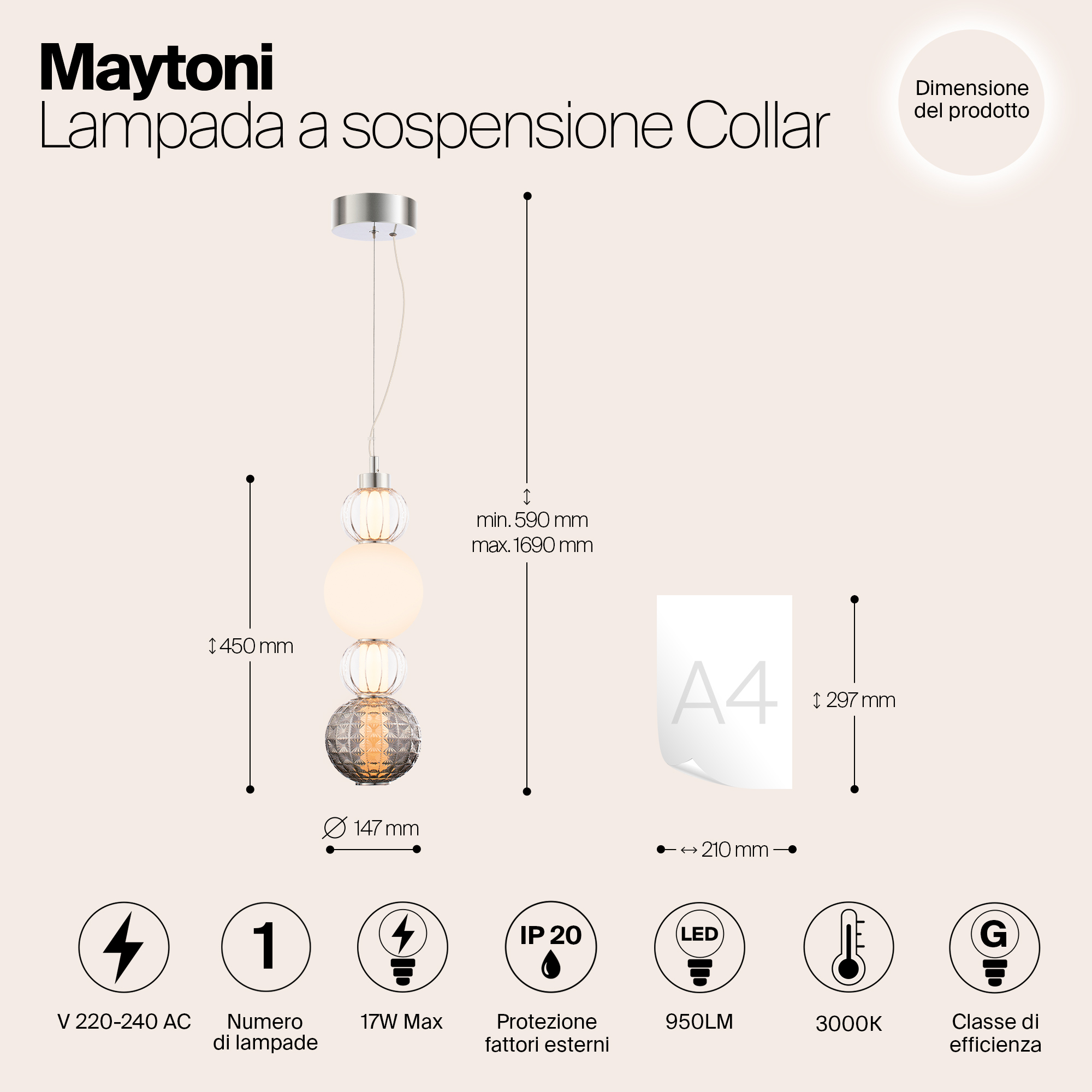 картинка Подвесной светодиодный светильник Maytoni Collar P069PL-L17CH3K от магазина pro-decor.kz