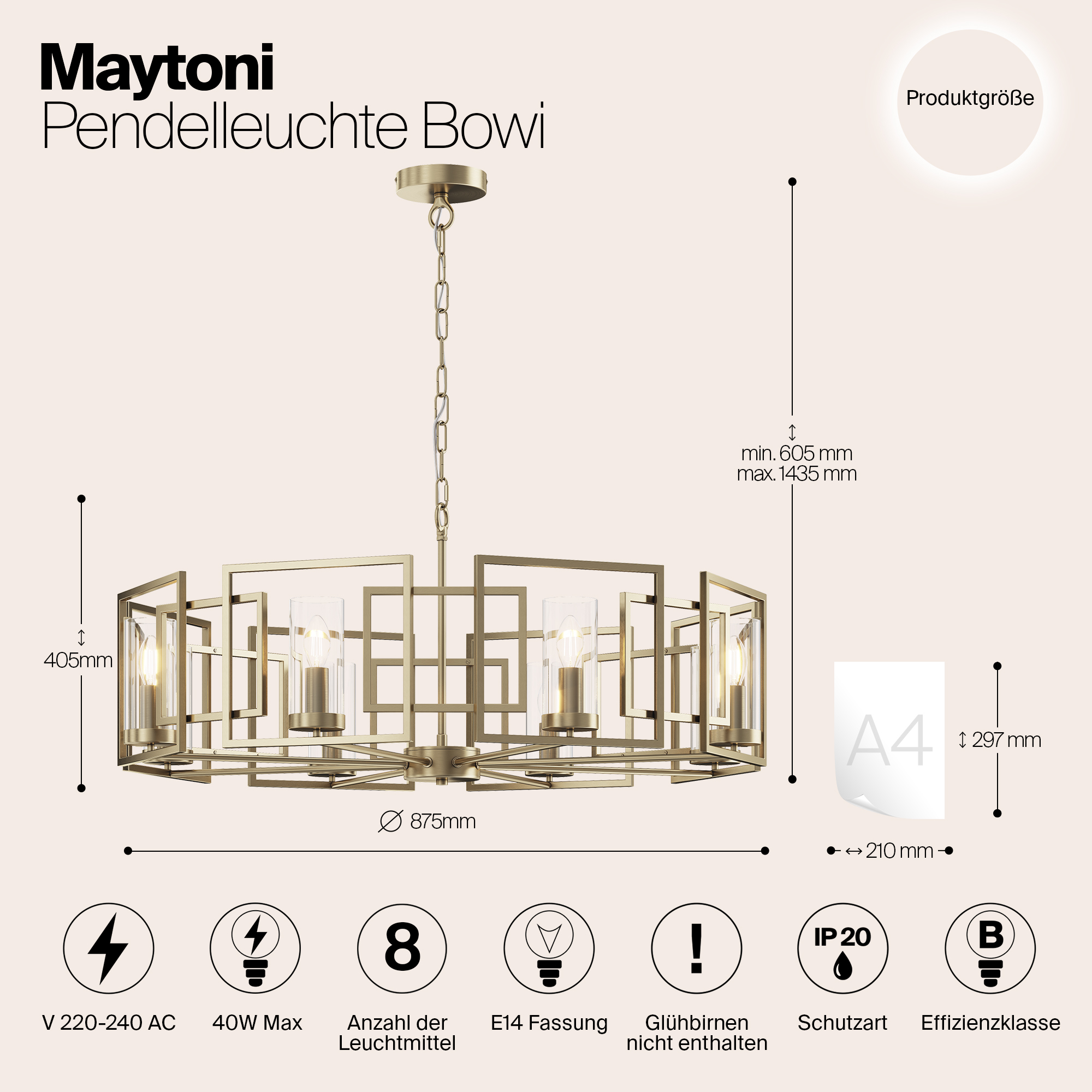 картинка Подвесная люстра Maytoni Bowi H009PL-08G от магазина pro-decor.kz