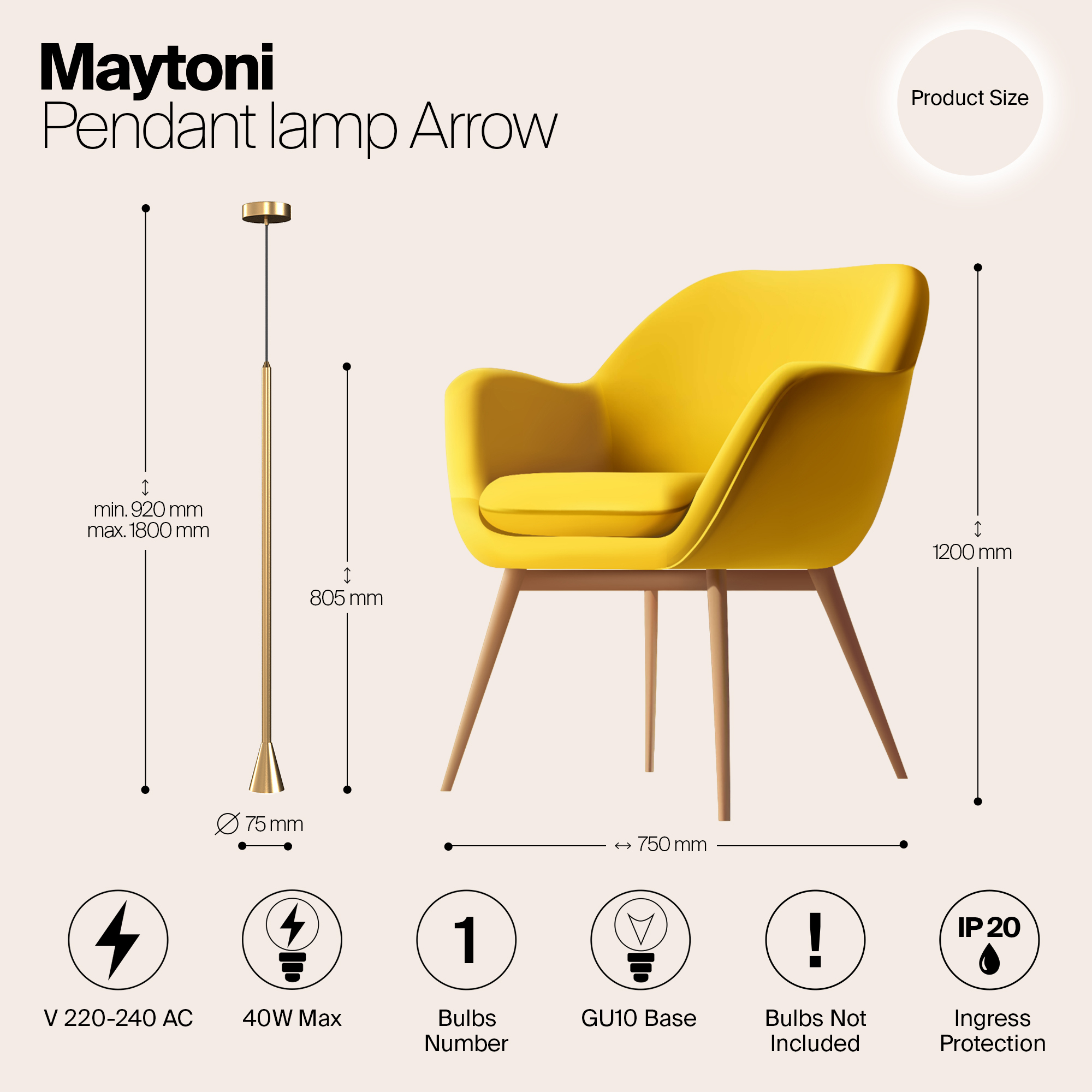 картинка Подвесной светильник Maytoni Arrow P064PL-01G от магазина pro-decor.kz