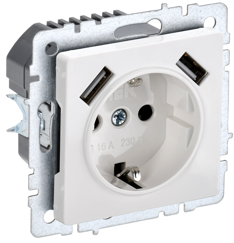 картинка BRITE Роз. с з/к/ш 16А с USB A+A 2,1А РЮш10-1-БрБ бел. IEK от магазина pro-decor.kz