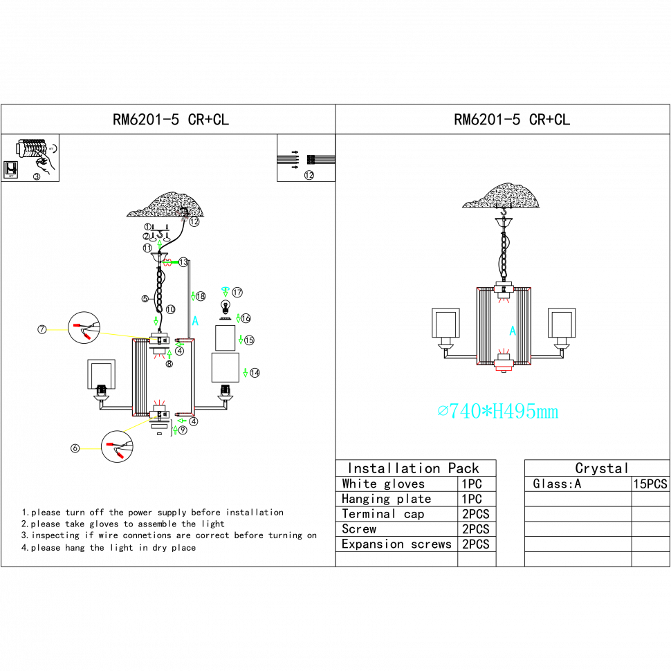 картинка Подвесная люстра iLamp King RM6201-5 CR+CL магазин pro-decor.kz являющийся официальным дистрибьютором в Казахстане картинка Подвесная люстра iLamp King RM6201-5 CR+CL от магазина pro-decor.kz