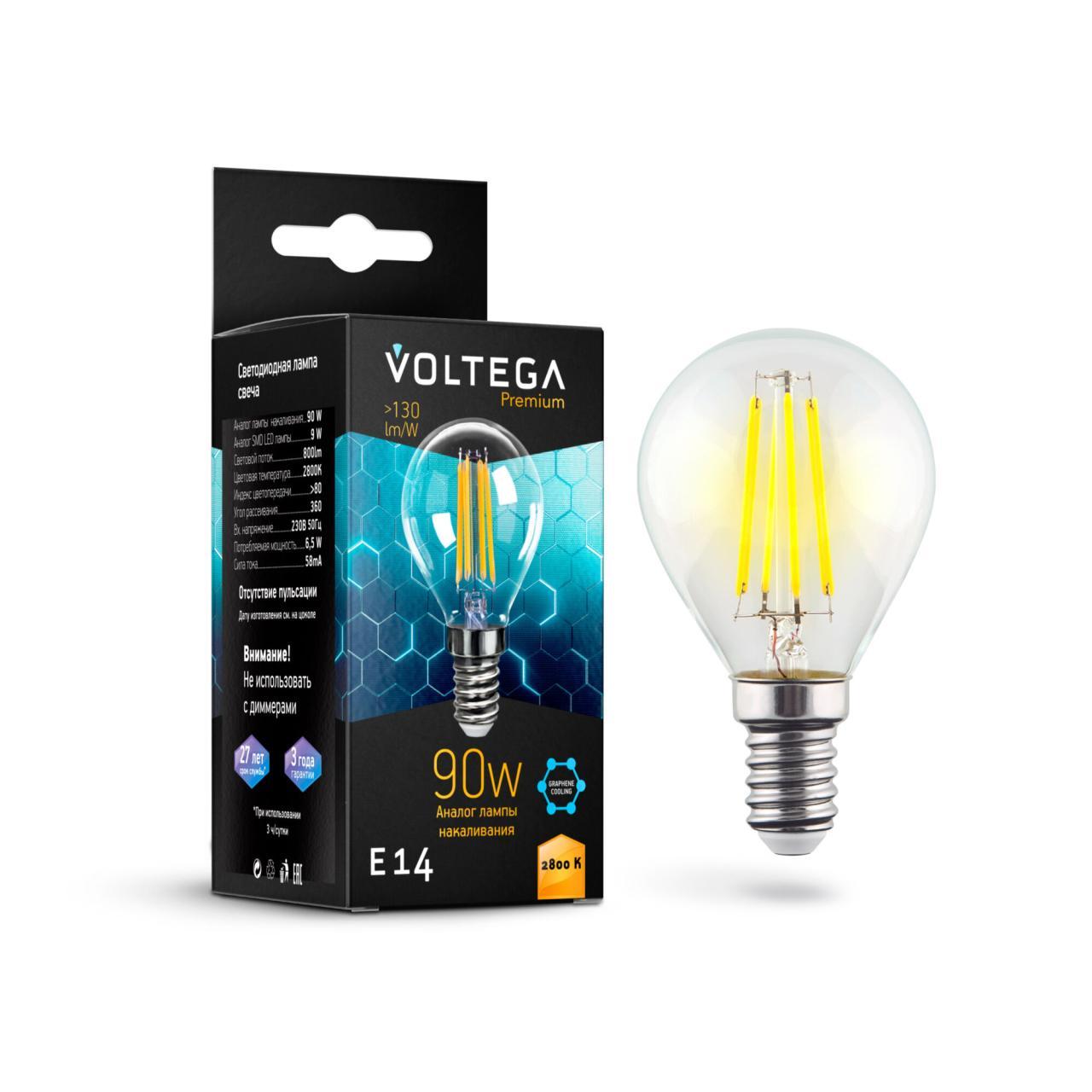 картинка Лампа светодиодная Voltega E14 6,5W 2800K прозрачная VG10-G45E14warm9W-F 7136 от магазина pro-decor.kz