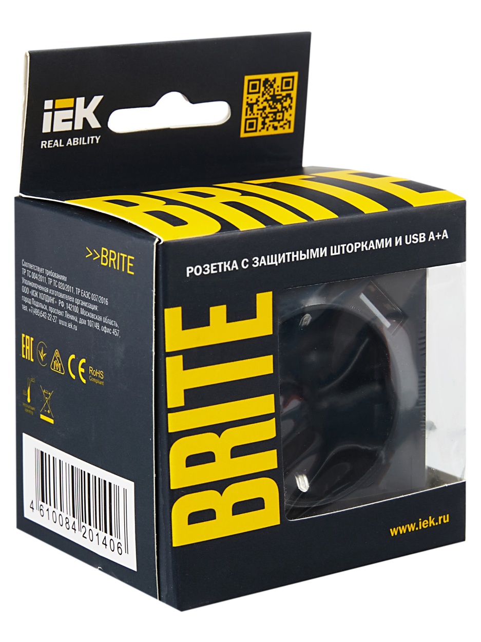 картинка BRITE Роз. с з/к/ш 16А с USB A+A 3,1А РЮш10-2-БрГ граф. IEK от магазина pro-decor.kz