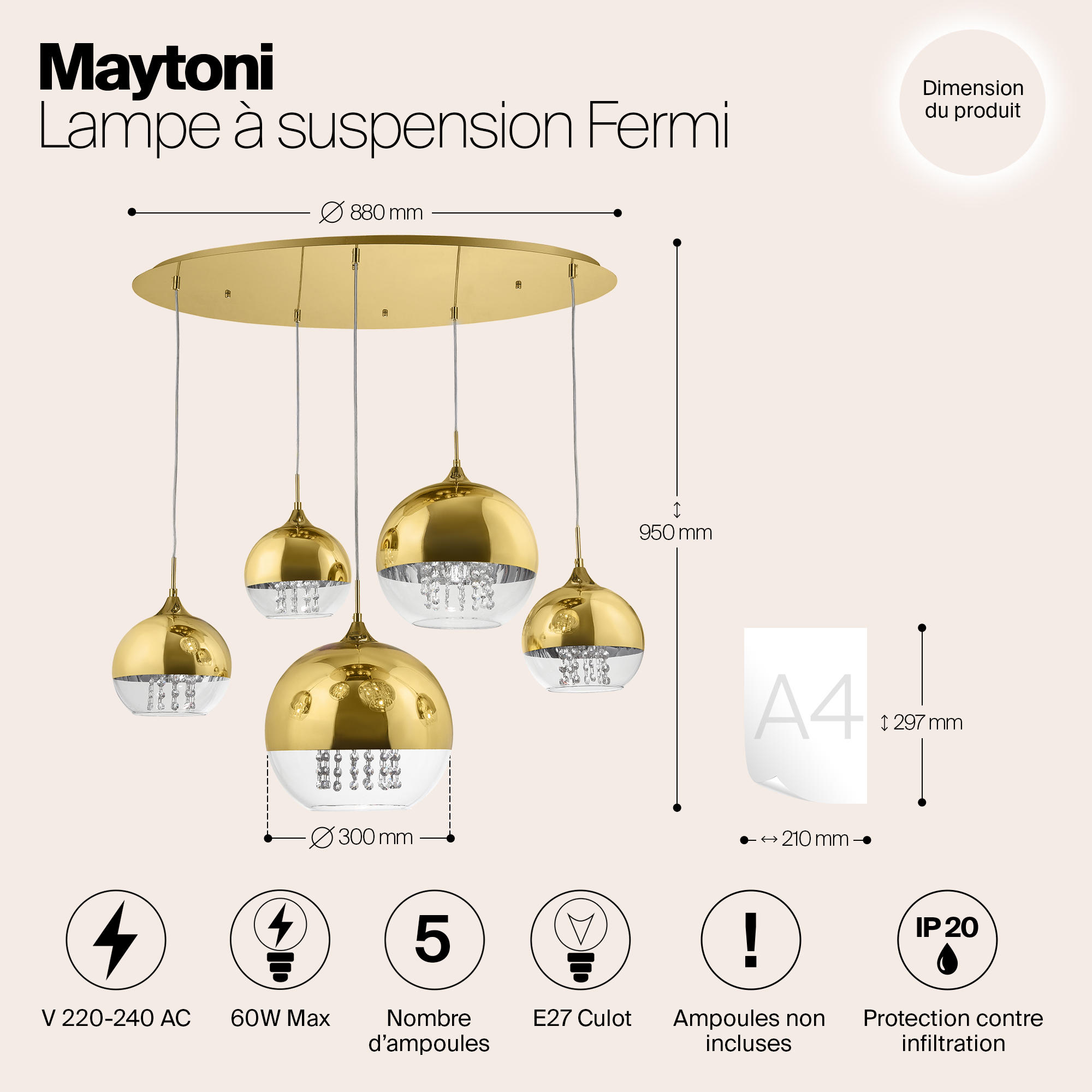 картинка Подвесная люстра Maytoni Fermi P140-PL-170-5-G магазин pro-decor.kz являющийся официальным дистрибьютором в Казахстане картинка Подвесная люстра Maytoni Fermi P140-PL-170-5-G от магазина pro-decor.kz