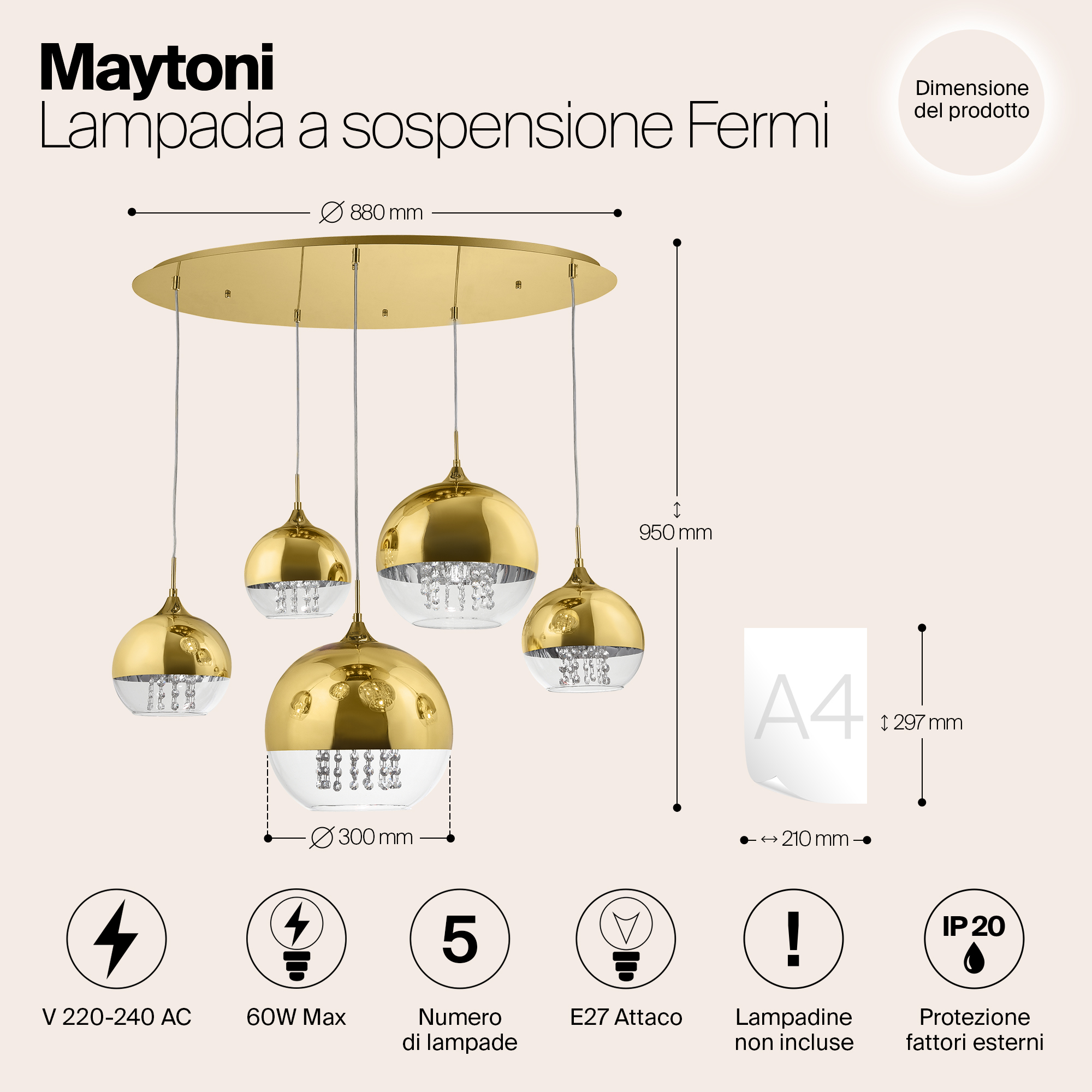 картинка Подвесная люстра Maytoni Fermi P140-PL-170-5-G магазин pro-decor.kz являющийся официальным дистрибьютором в Казахстане картинка Подвесная люстра Maytoni Fermi P140-PL-170-5-G от магазина pro-decor.kz