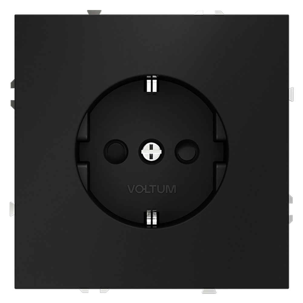 картинка Розетка встраиваемая VOLTUM S70 с заземлением и защитными шторками, 16А, (черный матовый) VLS040208 от магазина pro-decor.kz