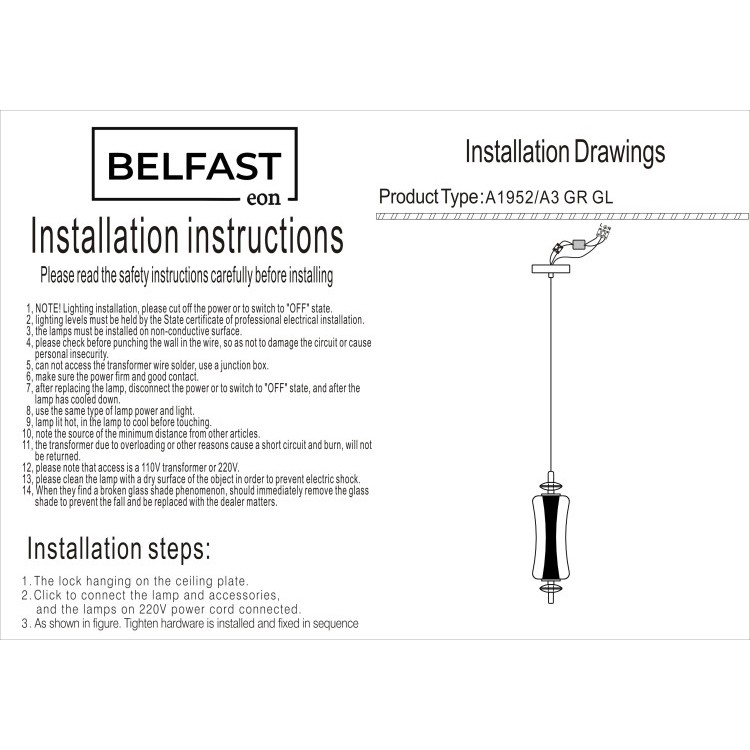 картинка Светильник подвесной Belfast Herbison A1952 / A3 GR GL магазин pro-decor.kz являющийся официальным дистрибьютором в Казахстане картинка Светильник подвесной Belfast Herbison A1952 / A3 GR GL от магазина pro-decor.kz