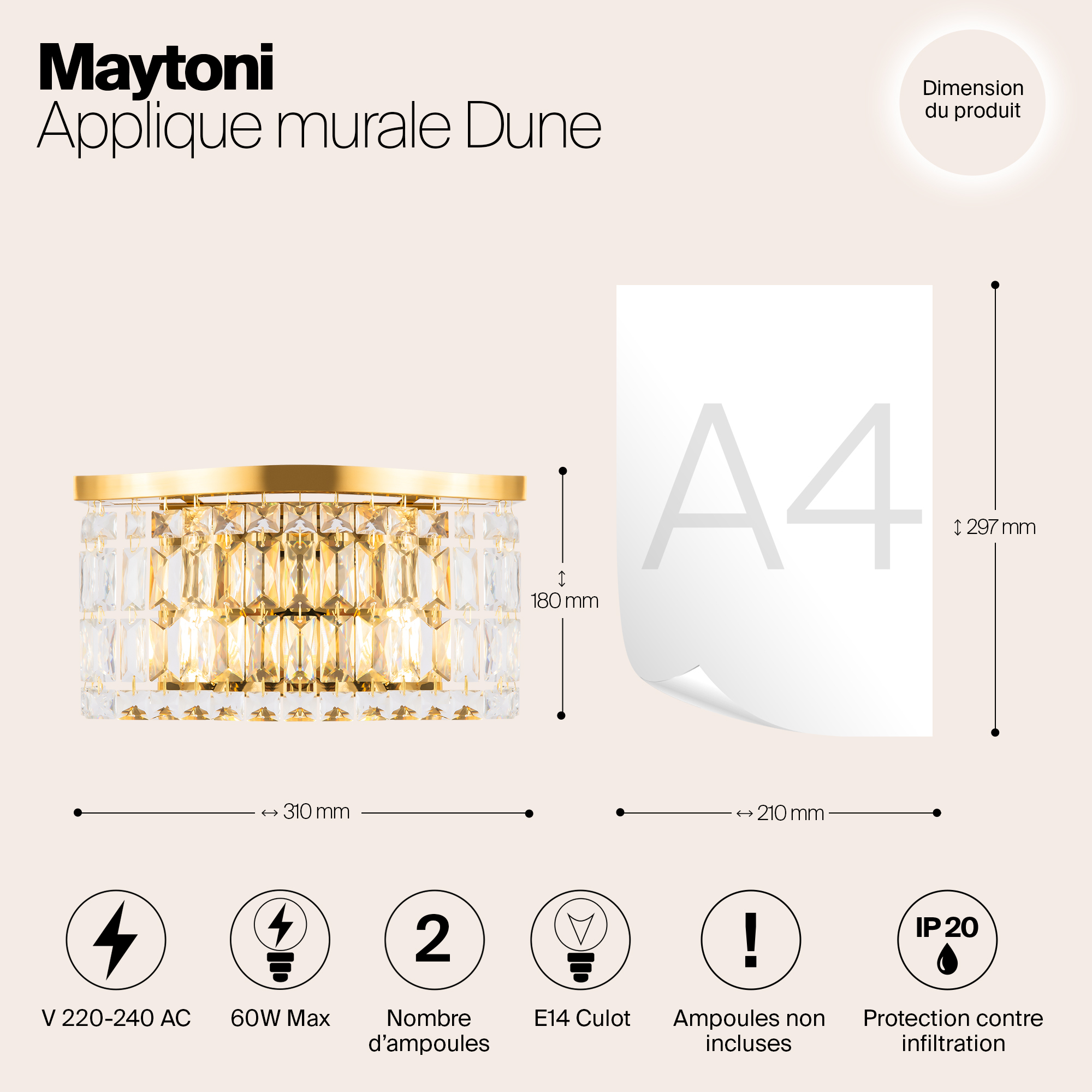 картинка Настенный светильник (бра) Maytoni DIA005WL-02G от магазина pro-decor.kz
