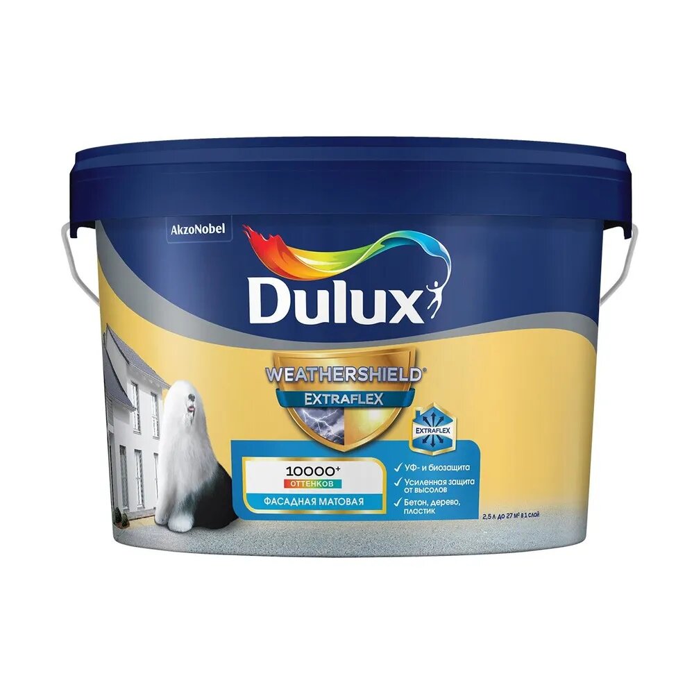 Купить Краска фасадная Dulux Weathershield Extraflex BC 2,25л Краска фасадная Dulux Weathershield Extraflex BC 2,25л