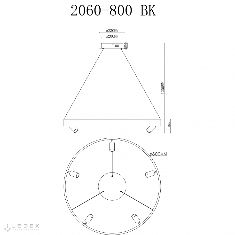 картинка Светильник подвесной iLedex Vision iLedex 2060-D800 BK от магазина pro-decor.kz