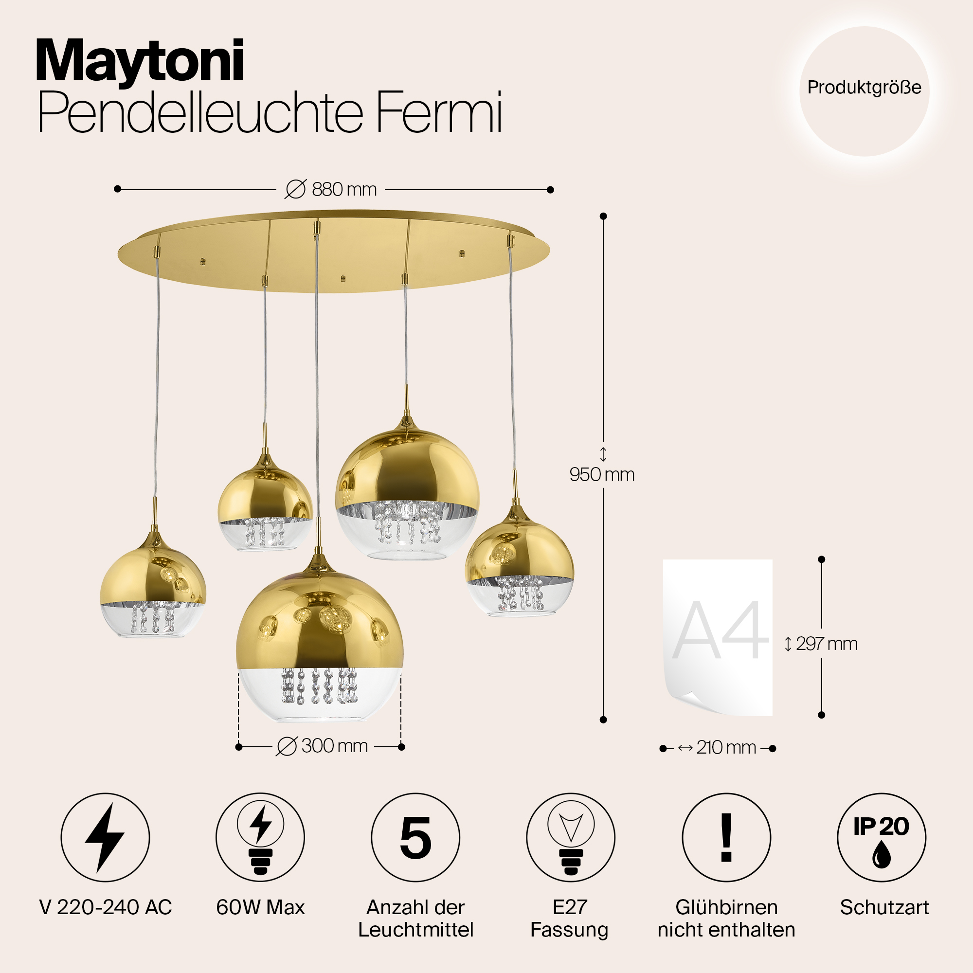 картинка Подвесная люстра Maytoni Fermi P140-PL-170-5-G магазин pro-decor.kz являющийся официальным дистрибьютором в Казахстане картинка Подвесная люстра Maytoni Fermi P140-PL-170-5-G от магазина pro-decor.kz