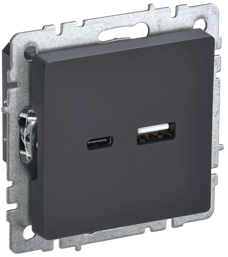 картинка BRITE Роз. USB A+C 18Вт РЮ11-1-БрГ граф. IEK от магазина pro-decor.kz