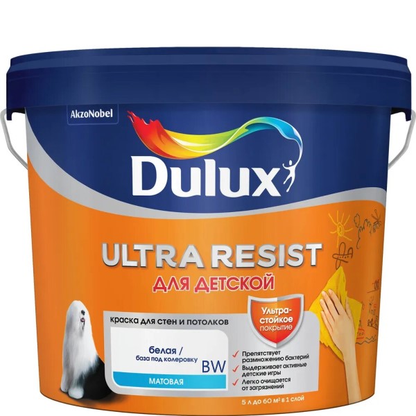 Купить Краска Dulux Ultra Resist Для детской BW 5 Краска Dulux Ultra Resist Для детской BW 5