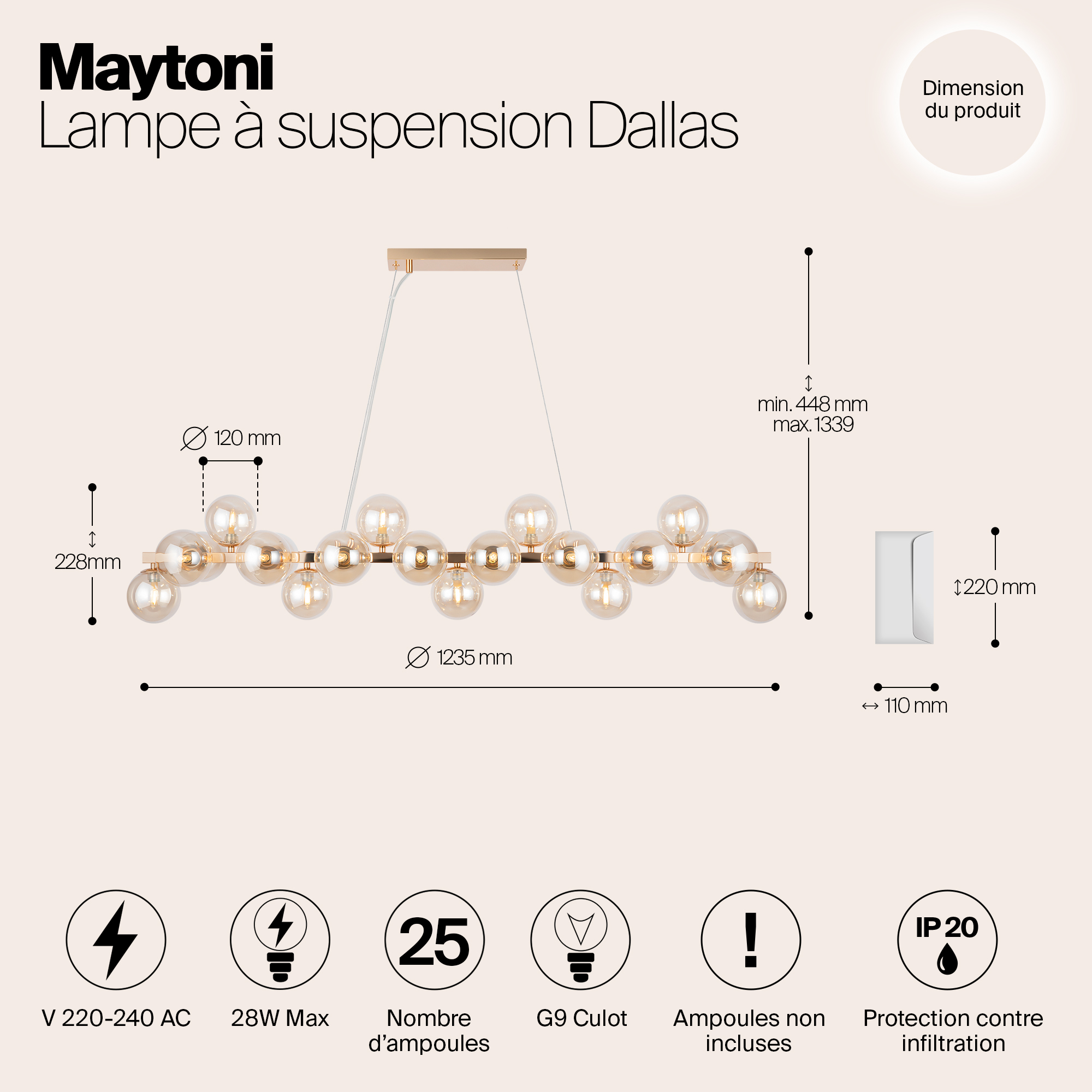 картинка Подвесная люстра Maytoni Dallas MOD547PL-25G от магазина pro-decor.kz