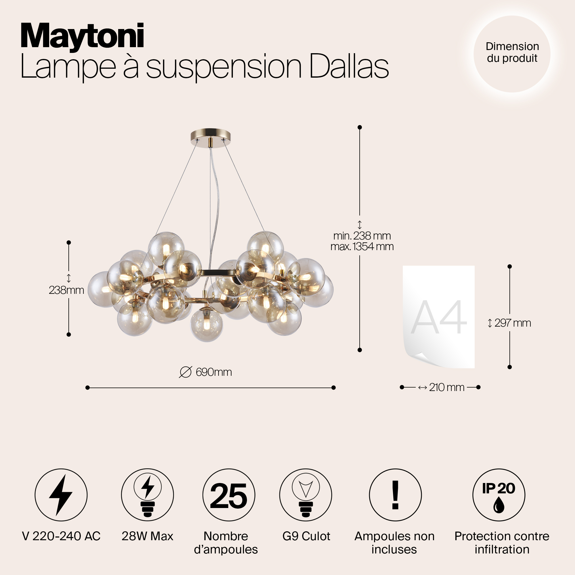 картинка Подвесная люстра Maytoni Dallas MOD548PL-25G от магазина pro-decor.kz