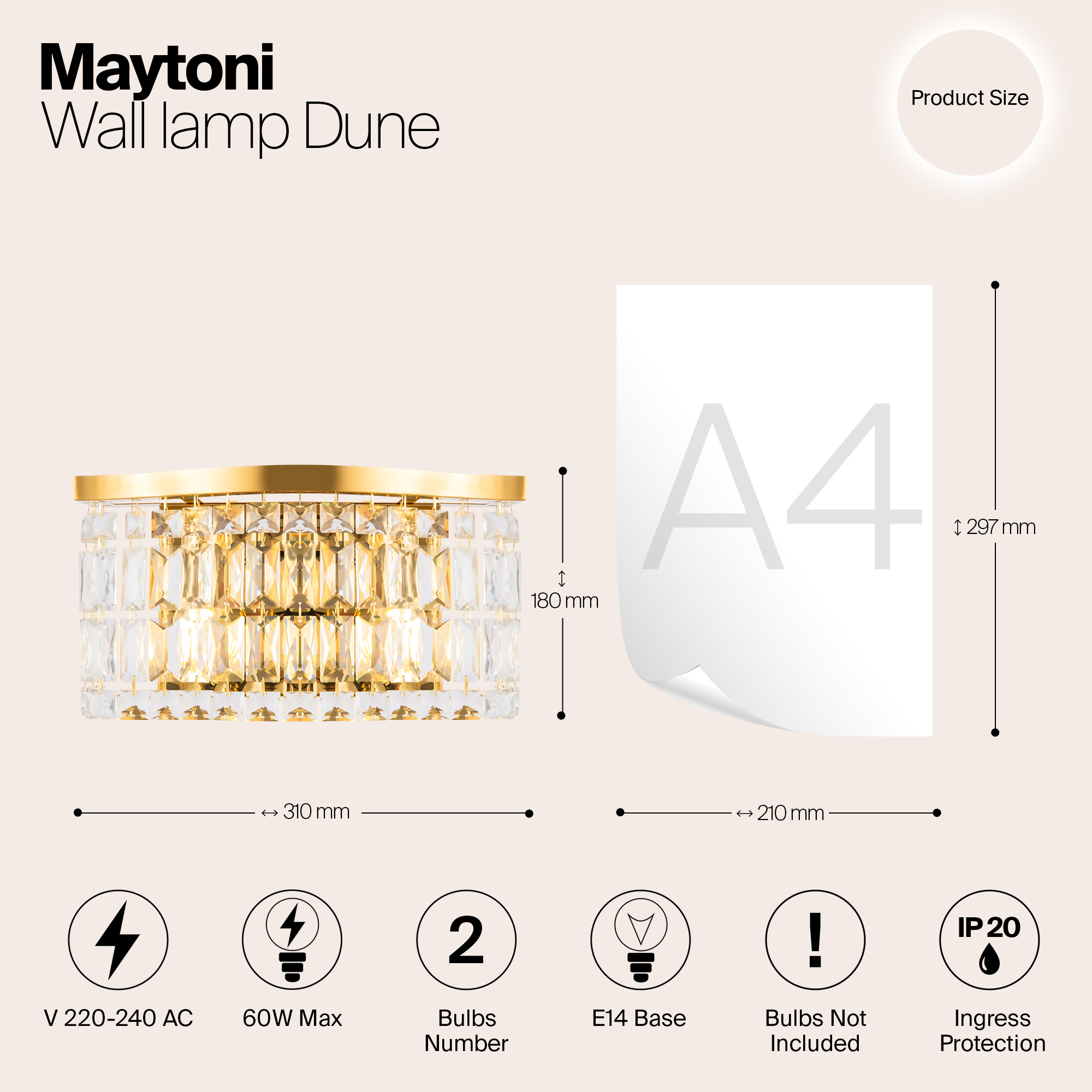 картинка Настенный светильник (бра) Maytoni DIA005WL-02G от магазина pro-decor.kz