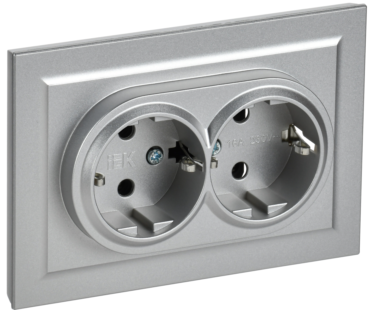 картинка BRITE Роз. 2-я с з/к без з/ш 16А в сб. РС12-3-БрА алюм. IEK от магазина pro-decor.kz