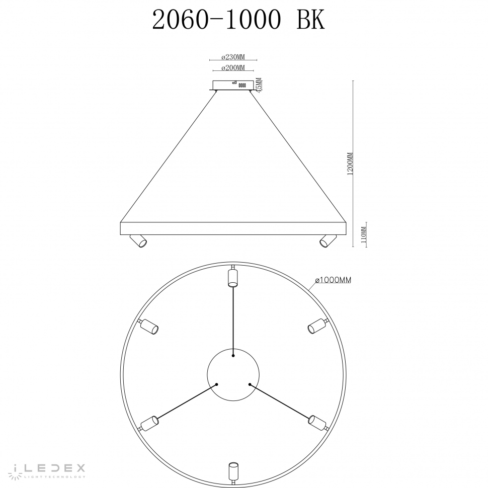 картинка Светильник подвесной iLedex Vision iLedex 2060-D1000 BK от магазина pro-decor.kz