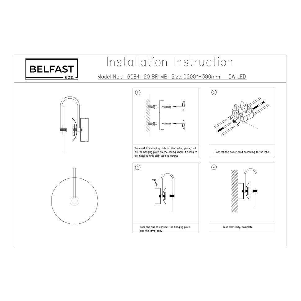 картинка Настенный светильник Belfast Ravenhill 6084-20 BR MB от магазина pro-decor.kz
